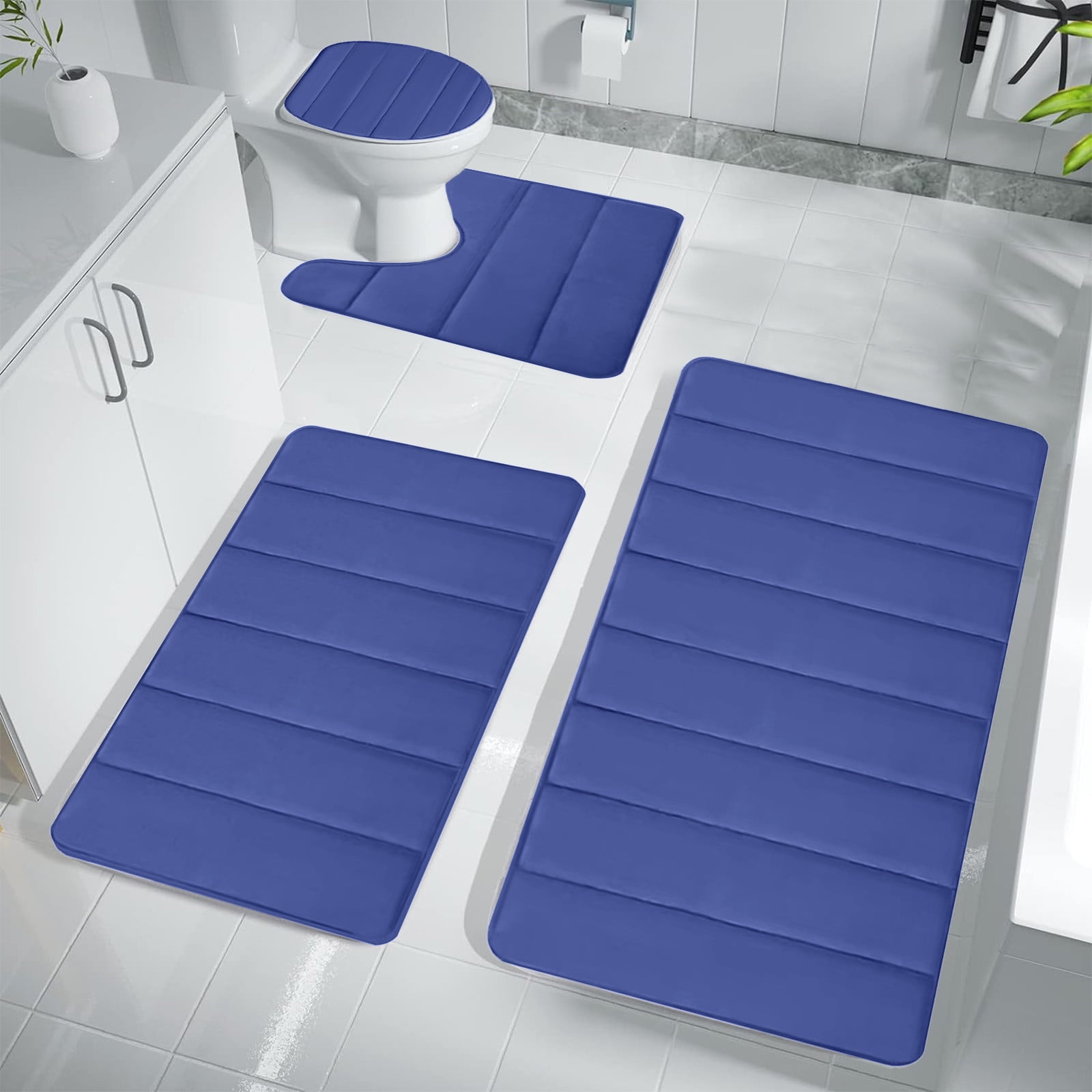 Xuniizn Bathroom Rugs Sets 4 Piece, Bath Mat Set and Oval Toilet Base with Rubber Backing, Plush Absorbent Shaggy Chenille Washable Mats, Includes 16x24