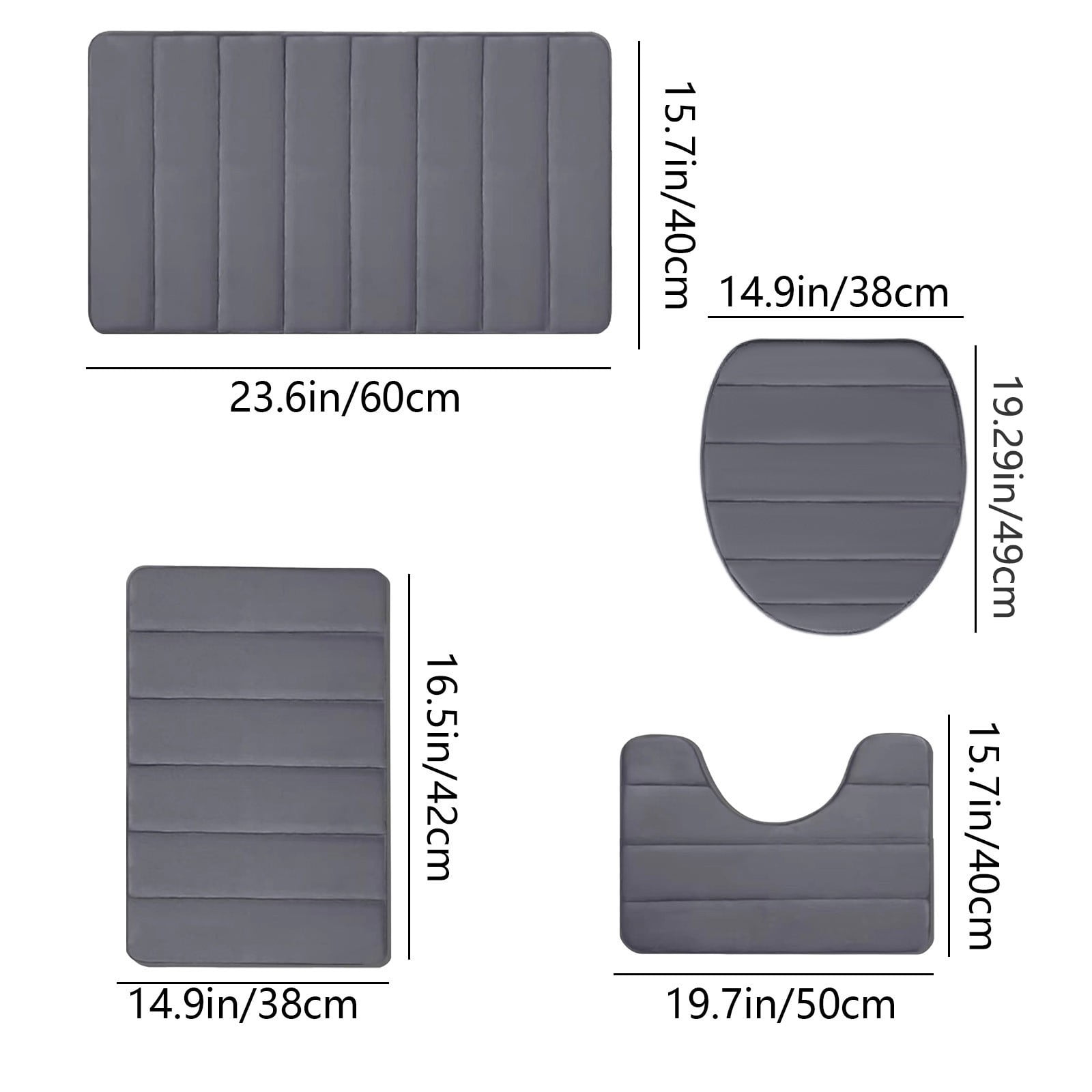 Xuniizn Bathroom Rugs Sets 4 Piece, Bath Mat Set and Oval Toilet Base with Rubber Backing, Plush Absorbent Shaggy Chenille Washable Mats, Includes 16x24