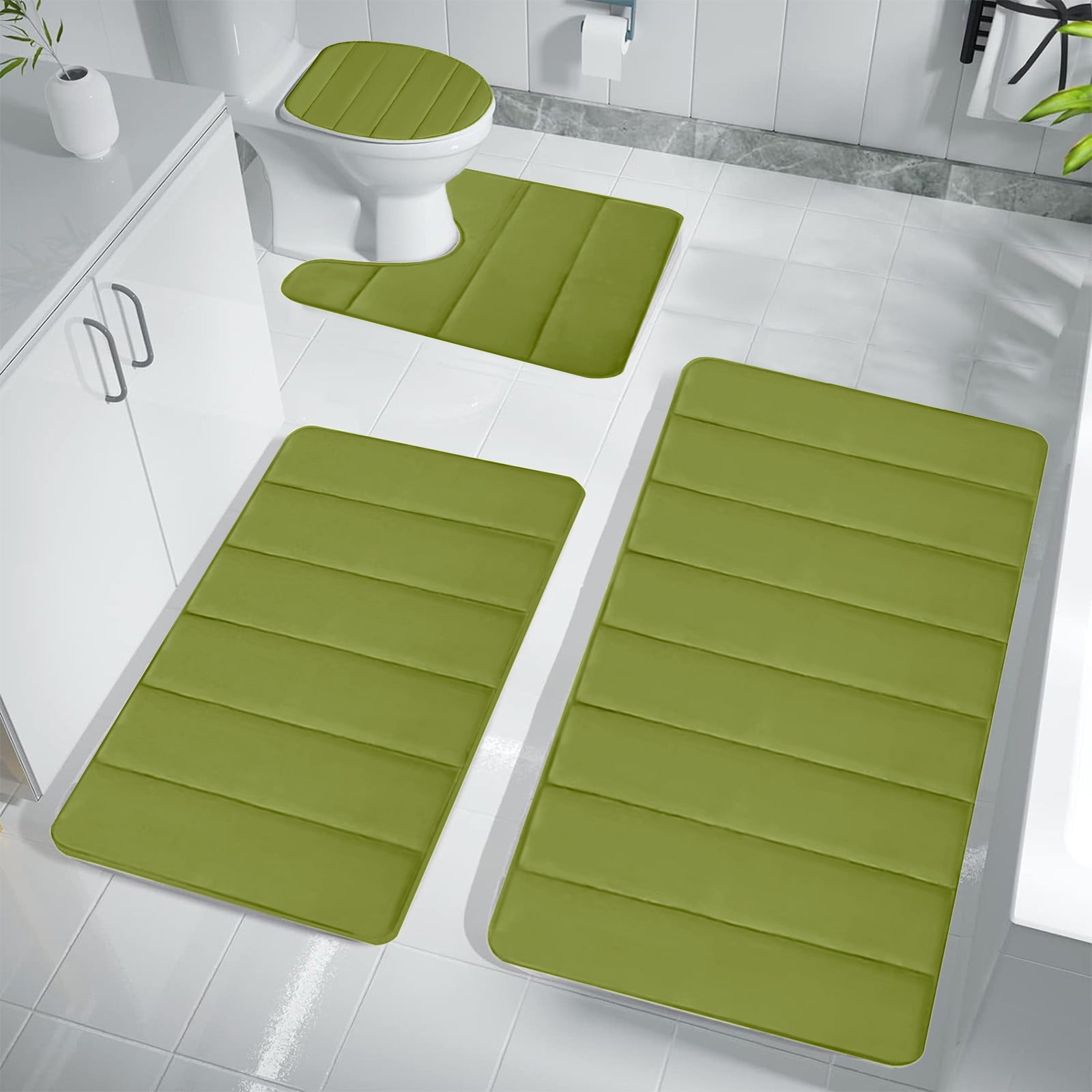 Xuniizn Bathroom Rugs Sets 4 Piece, Bath Mat Set and Oval Toilet Base with Rubber Backing, Plush Absorbent Shaggy Chenille Washable Mats, Includes 16x24