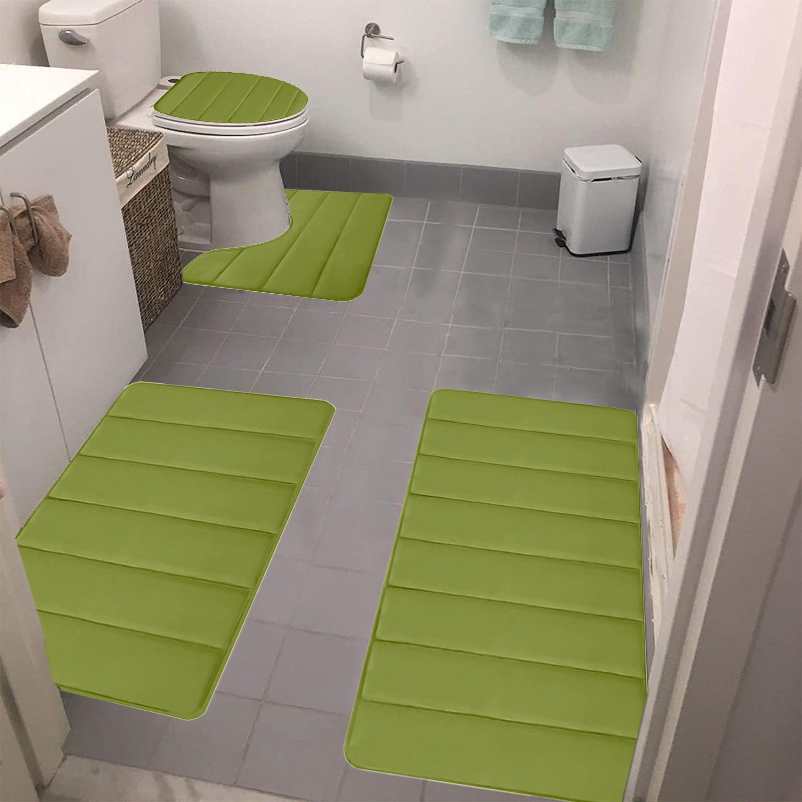 Xuniizn Bathroom Rugs Sets 4 Piece, Bath Mat Set and Oval Toilet Base with Rubber Backing, Plush Absorbent Shaggy Chenille Washable Mats, Includes 16x24