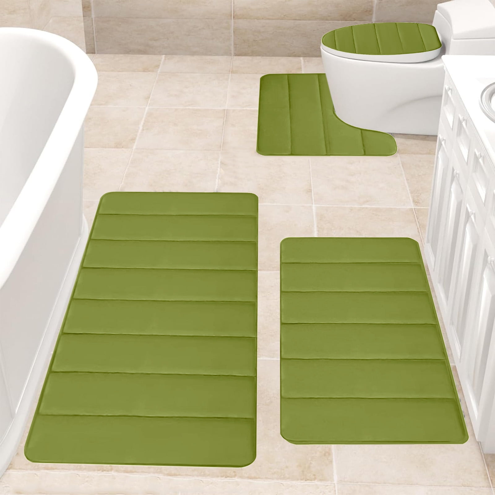 Xuniizn Bathroom Rugs Sets 4 Piece, Bath Mat Set and Oval Toilet Base with Rubber Backing, Plush Absorbent Shaggy Chenille Washable Mats, Includes 16x24