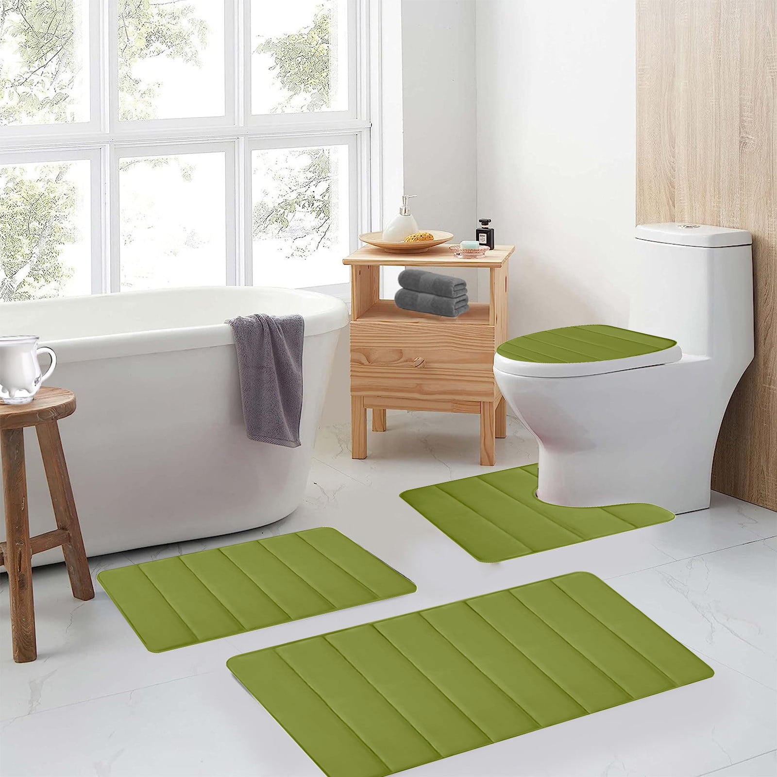 Xuniizn Bathroom Rugs Sets 4 Piece, Bath Mat Set and Oval Toilet Base with Rubber Backing, Plush Absorbent Shaggy Chenille Washable Mats, Includes 16x24