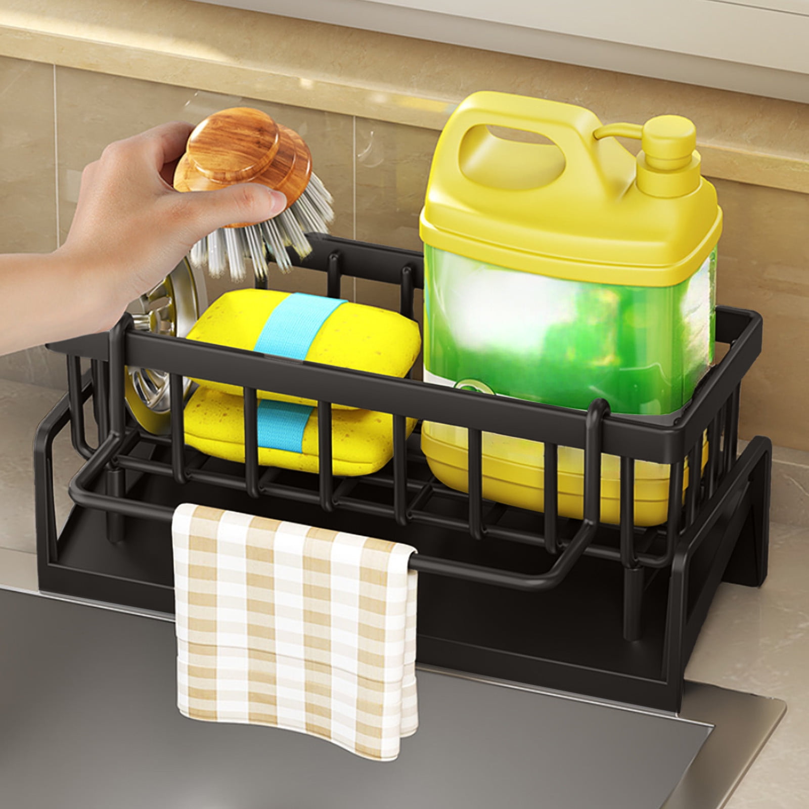 PALIFEUR Sponge Holder for Kitchen Sink, Kitchen Sink Organizer Rustproof 304 Stainless Steel Detachable Dishcloth Rack Sink Caddy, Kitchen Sponge Holder Bathroom Organizer Brush Holder Storage Black - Image 5
