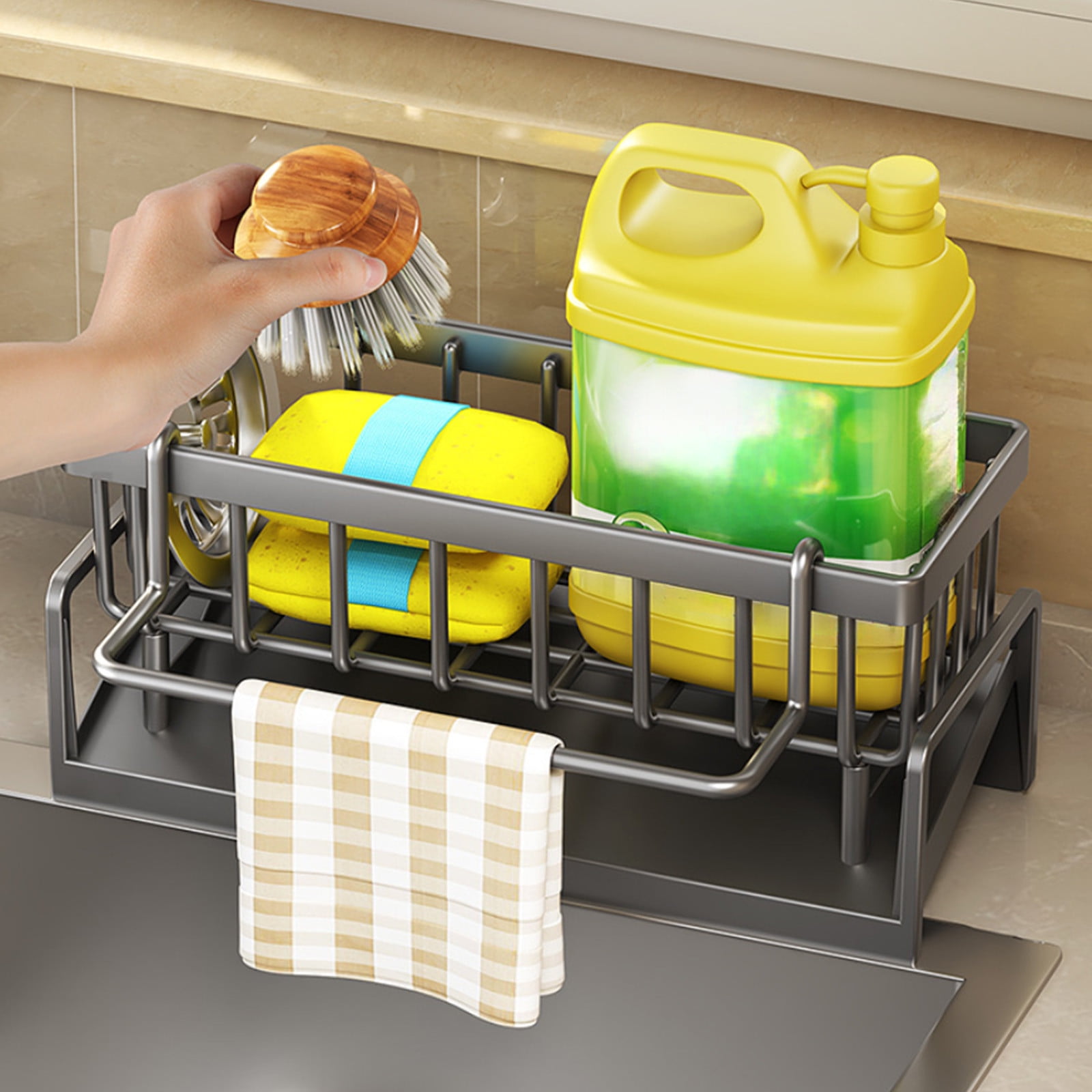 PALIFEUR Sponge Holder for Kitchen Sink, Kitchen Sink Organizer Rustproof 304 Stainless Steel Detachable Dishcloth Rack Sink Caddy, Kitchen Sponge Holder Bathroom Organizer Brush Holder Storage Gray - Image 3