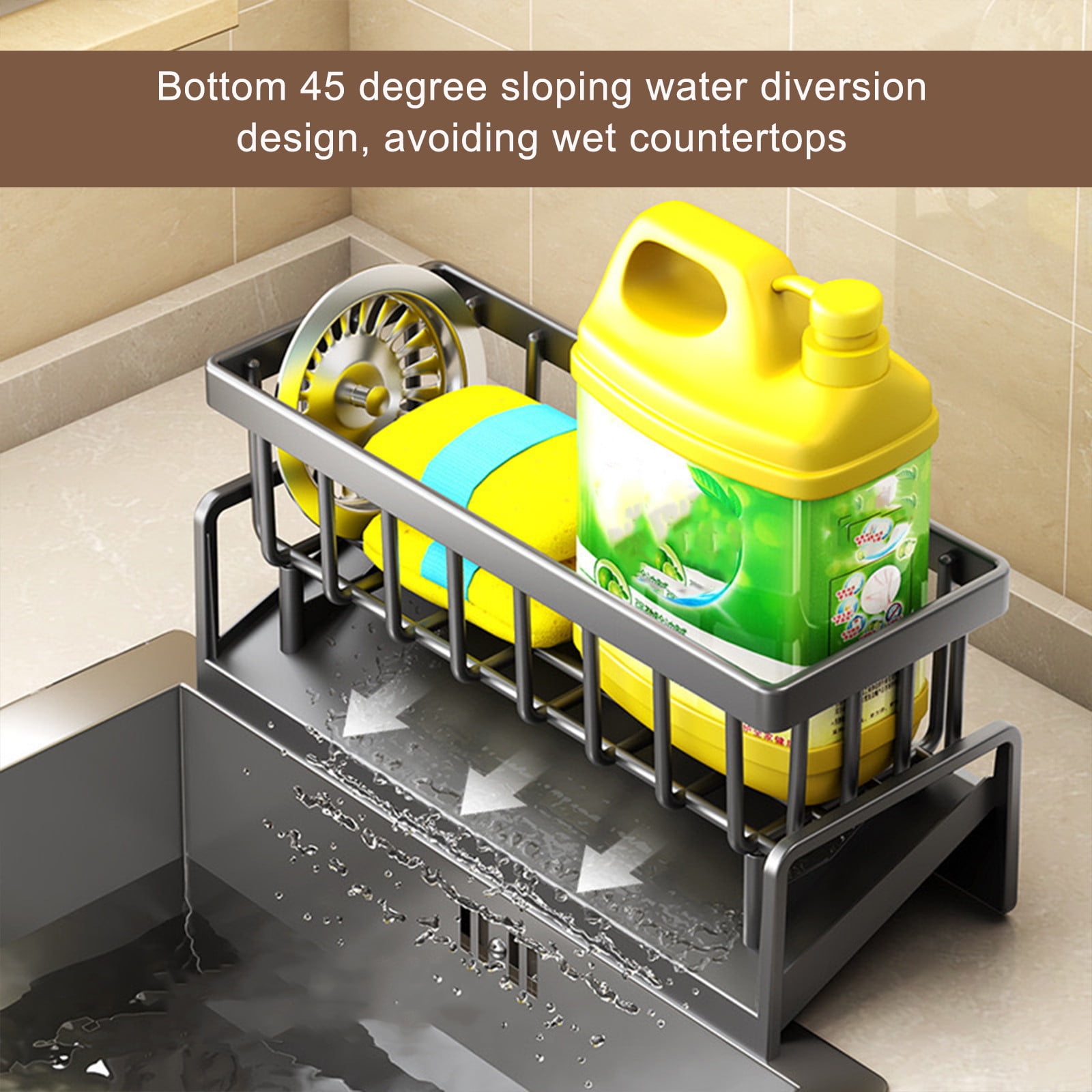 PALIFEUR Sponge Holder for Kitchen Sink, Kitchen Sink Organizer Rustproof 304 Stainless Steel Detachable Dishcloth Rack Sink Caddy, Kitchen Sponge Holder Bathroom Organizer Brush Holder Storage Gray - Image 4
