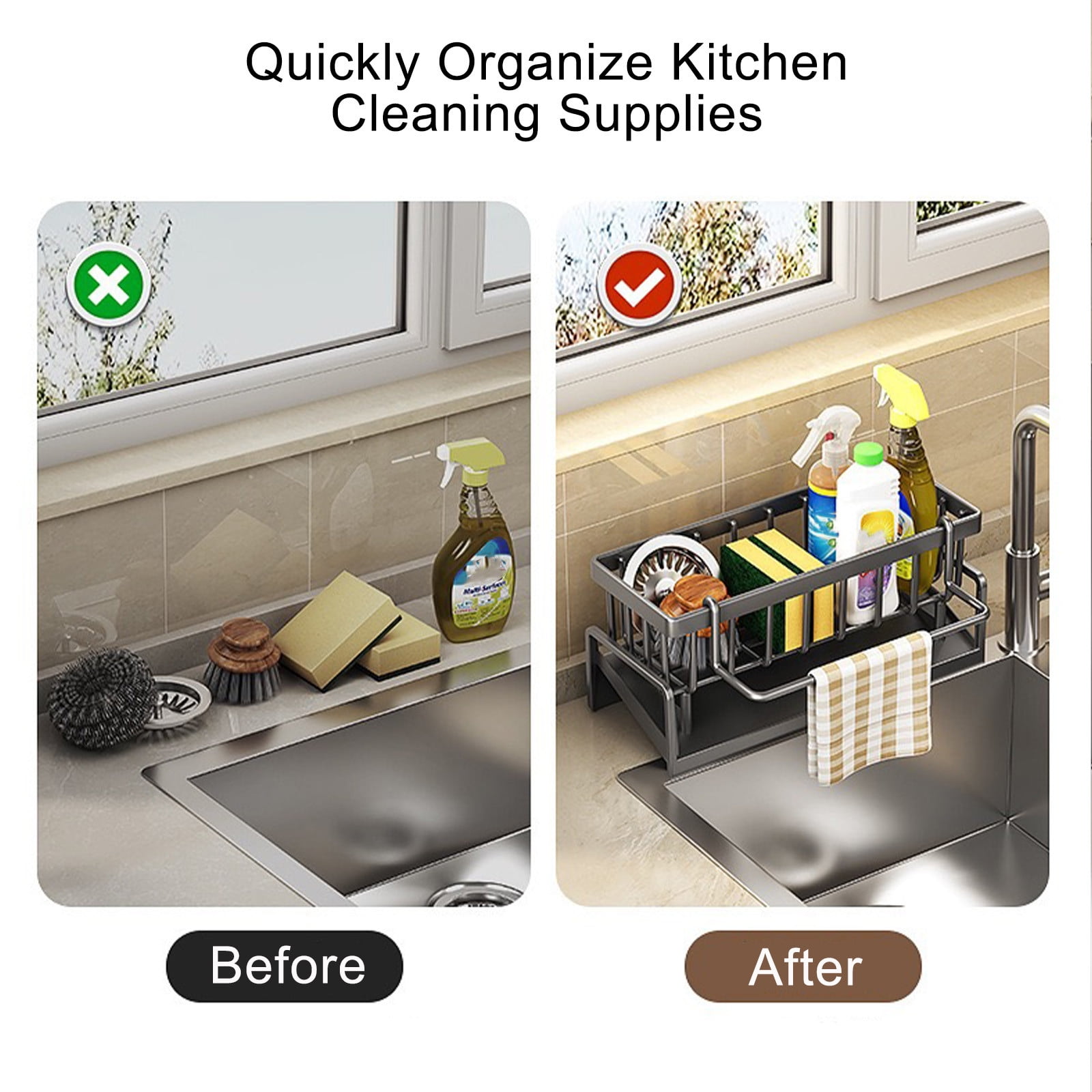 PALIFEUR Sponge Holder for Kitchen Sink, Kitchen Sink Organizer Rustproof 304 Stainless Steel Detachable Dishcloth Rack Sink Caddy, Kitchen Sponge Holder Bathroom Organizer Brush Holder Storage Gray - Image 5