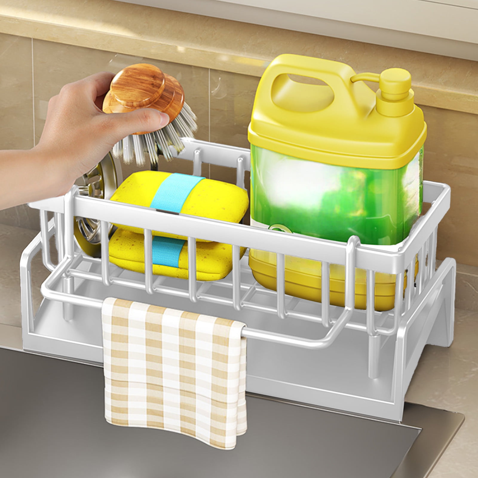 PALIFEUR Sponge Holder for Kitchen Sink, Kitchen Sink Organizer Rustproof 304 Stainless Steel Detachable Dishcloth Rack Sink Caddy, Kitchen Sponge Holder Bathroom Organizer Brush Holder Storage White - Image 4