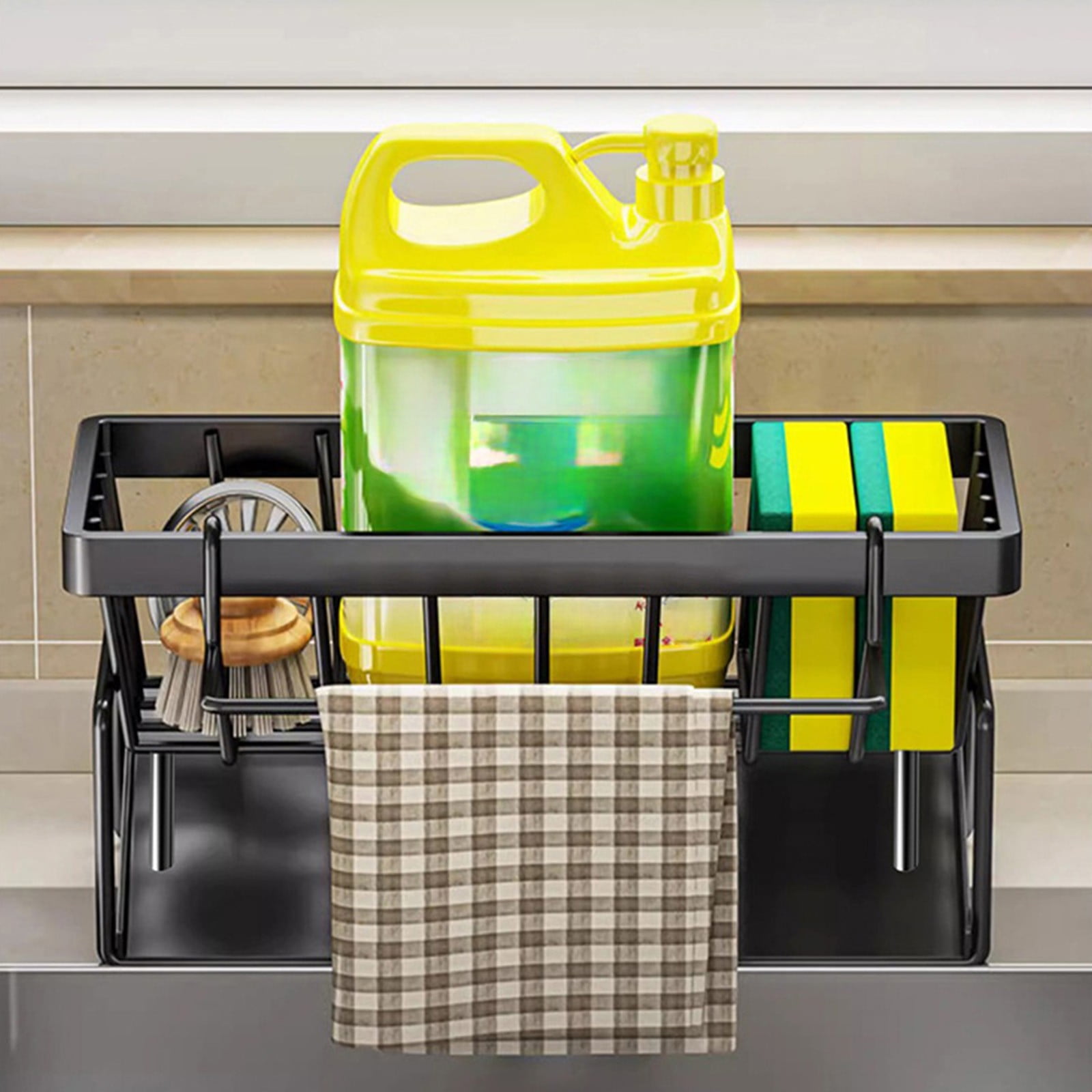 PALIFEUR Sponge Holder for Kitchen Sink, Kitchen Sink Organizer Rustproof 304 Stainless Steel Detachable Dishcloth Rack Sink Caddy, Kitchen Sponge Holder Bathroom Organizer Brush Holder Storage XA_#Black - Image 5