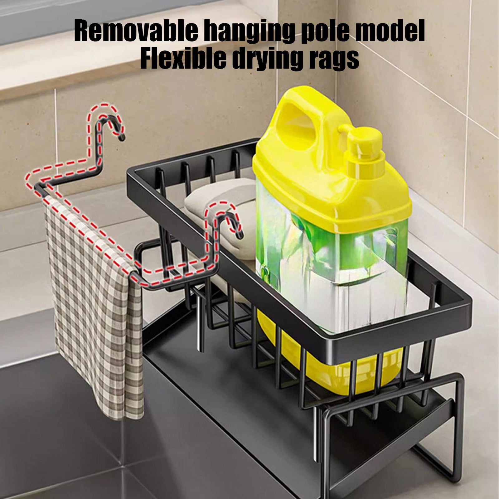 PALIFEUR Sponge Holder for Kitchen Sink, Kitchen Sink Organizer Rustproof 304 Stainless Steel Detachable Dishcloth Rack Sink Caddy, Kitchen Sponge Holder Bathroom Organizer Brush Holder Storage XA_#Black - Image 6