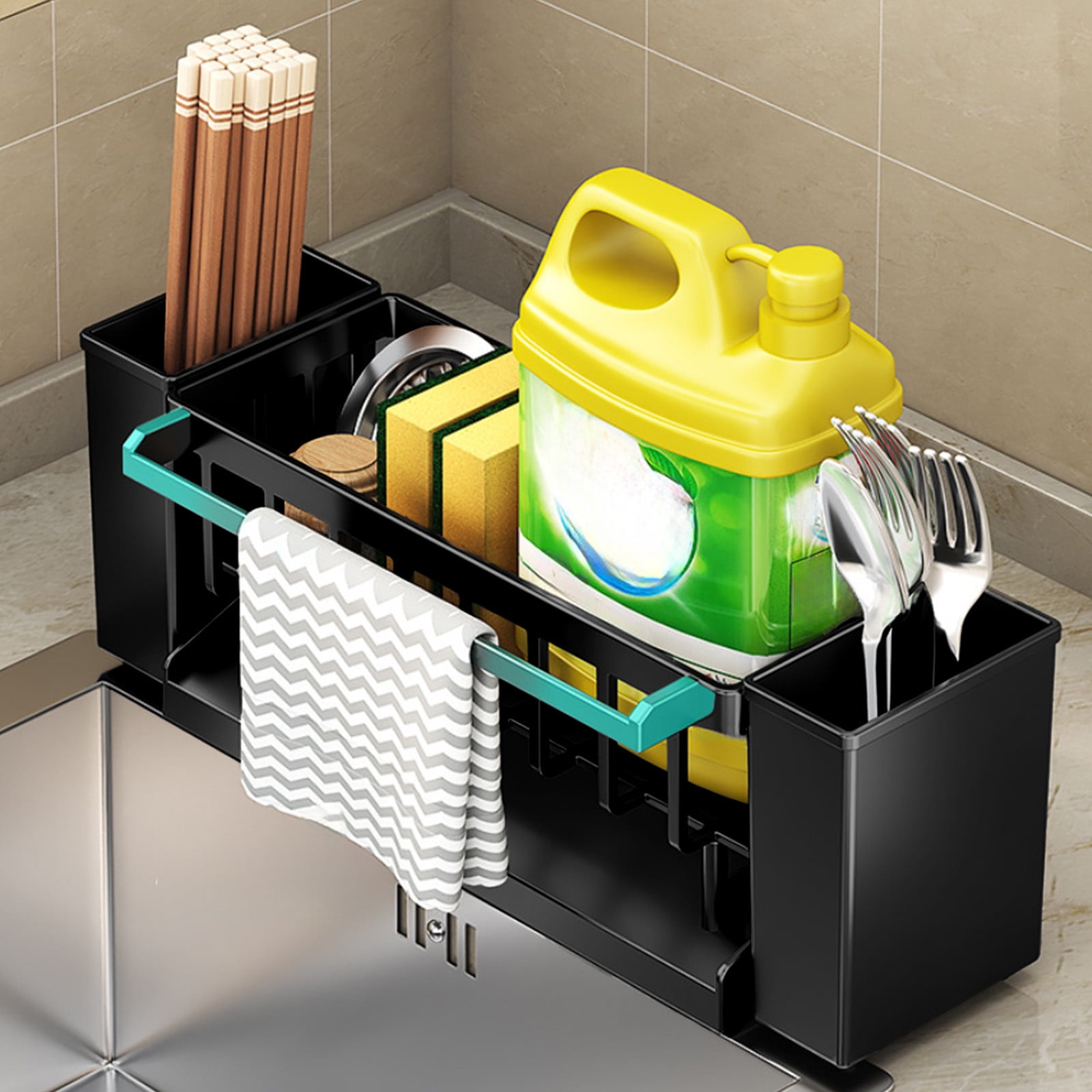 PALIFEUR Sponge Holder for Kitchen Sink, Kitchen Sink Organizer Rustproof 304 Stainless Steel Detachable Dishcloth Rack Sink Caddy, Kitchen Sponge Holder Bathroom Organizer Brush Holder Storage XB_#Black - Image 6