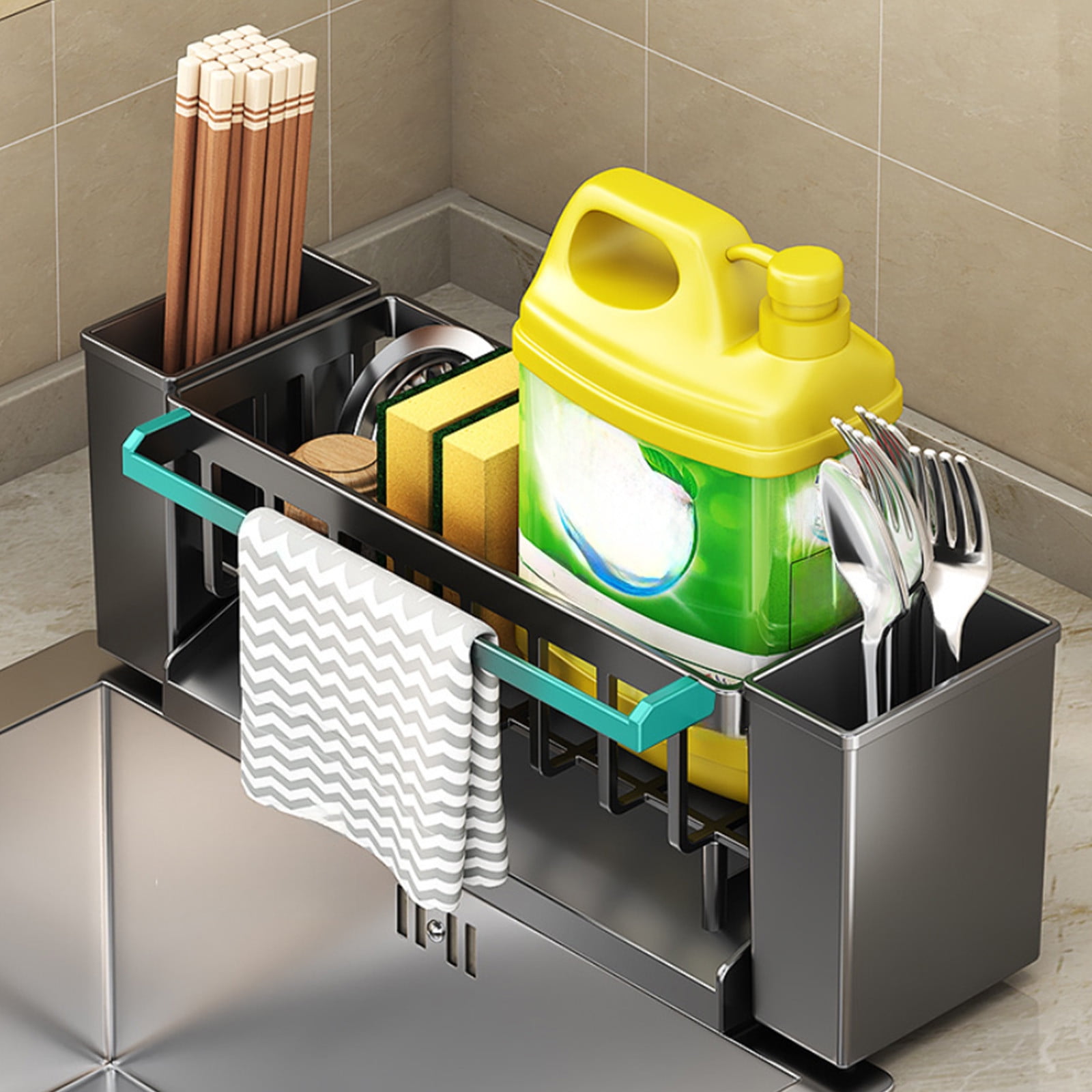 PALIFEUR Sponge Holder for Kitchen Sink, Kitchen Sink Organizer Rustproof 304 Stainless Steel Detachable Dishcloth Rack Sink Caddy, Kitchen Sponge Holder Bathroom Organizer Brush Holder Storage XB_#Gray - Image 4