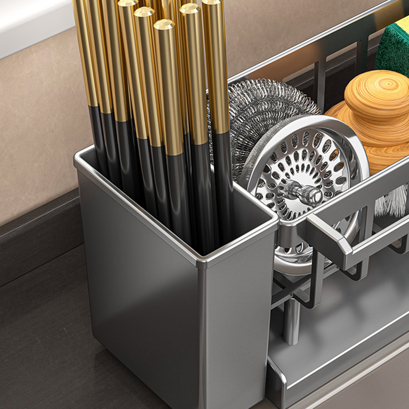 PALIFEUR Sponge Holder for Kitchen Sink, Kitchen Sink Organizer Rustproof 304 Stainless Steel Detachable Dishcloth Rack Sink Caddy, Kitchen Sponge Holder Bathroom Organizer Brush Holder Storage XB_#Gray - Image 6