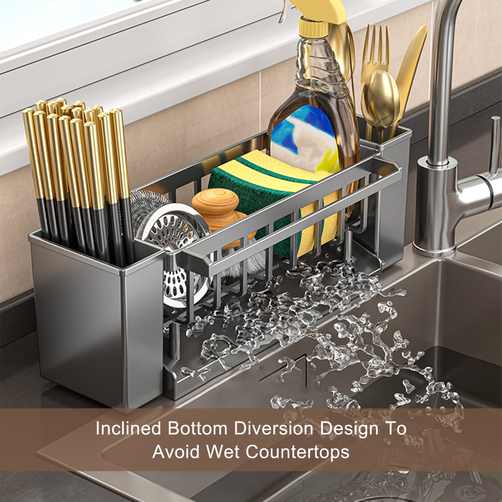 PALIFEUR Sponge Holder for Kitchen Sink, Kitchen Sink Organizer Rustproof 304 Stainless Steel Detachable Dishcloth Rack Sink Caddy, Kitchen Sponge Holder Bathroom Organizer Brush Holder Storage XB_#Gray - Image 7