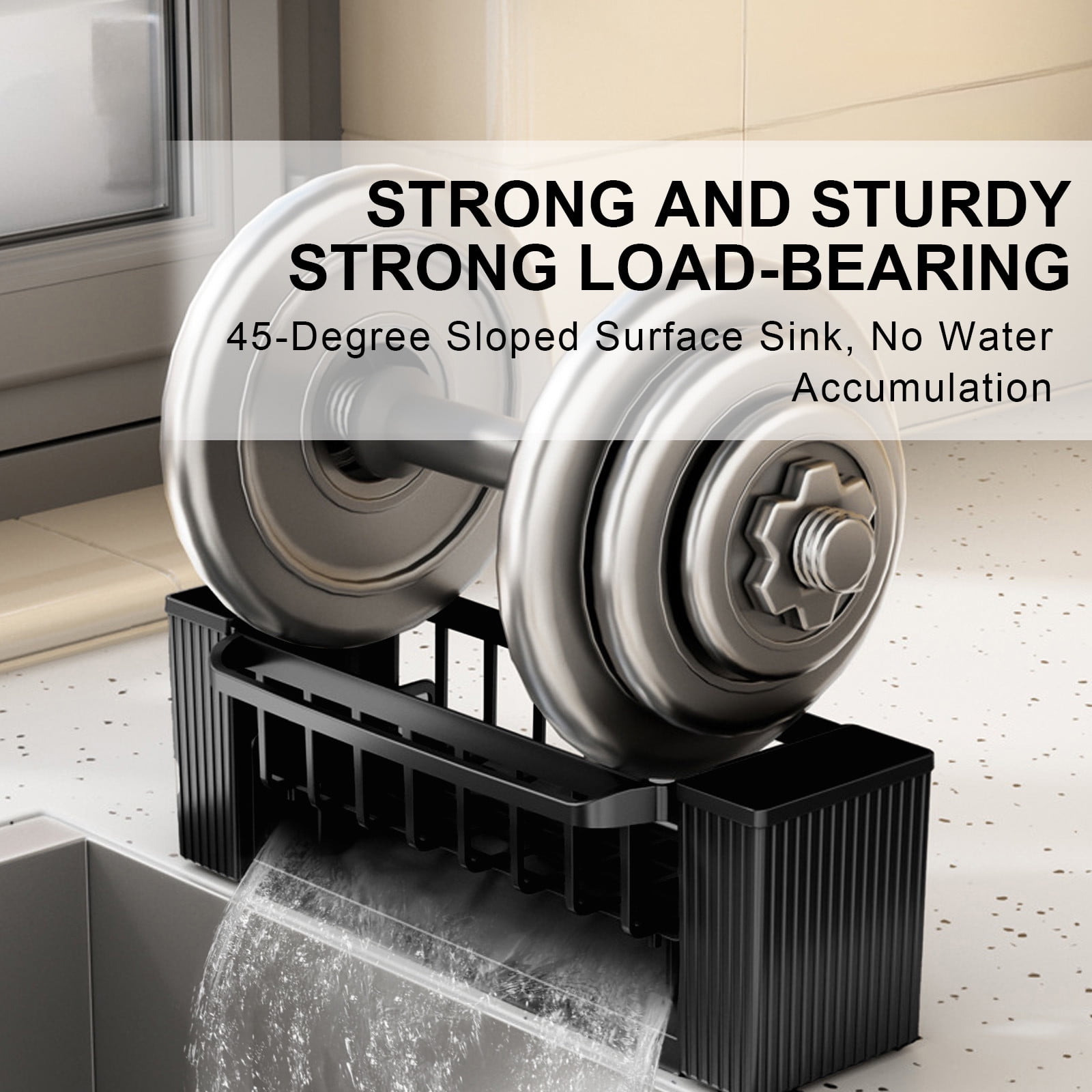 PALIFEUR Sponge Holder for Kitchen Sink, Kitchen Sink Organizer Rustproof 304 Stainless Steel Detachable Dishcloth Rack Sink Caddy, Kitchen Sponge Holder Bathroom Organizer Brush Holder Storage XC_#Black - Image 4