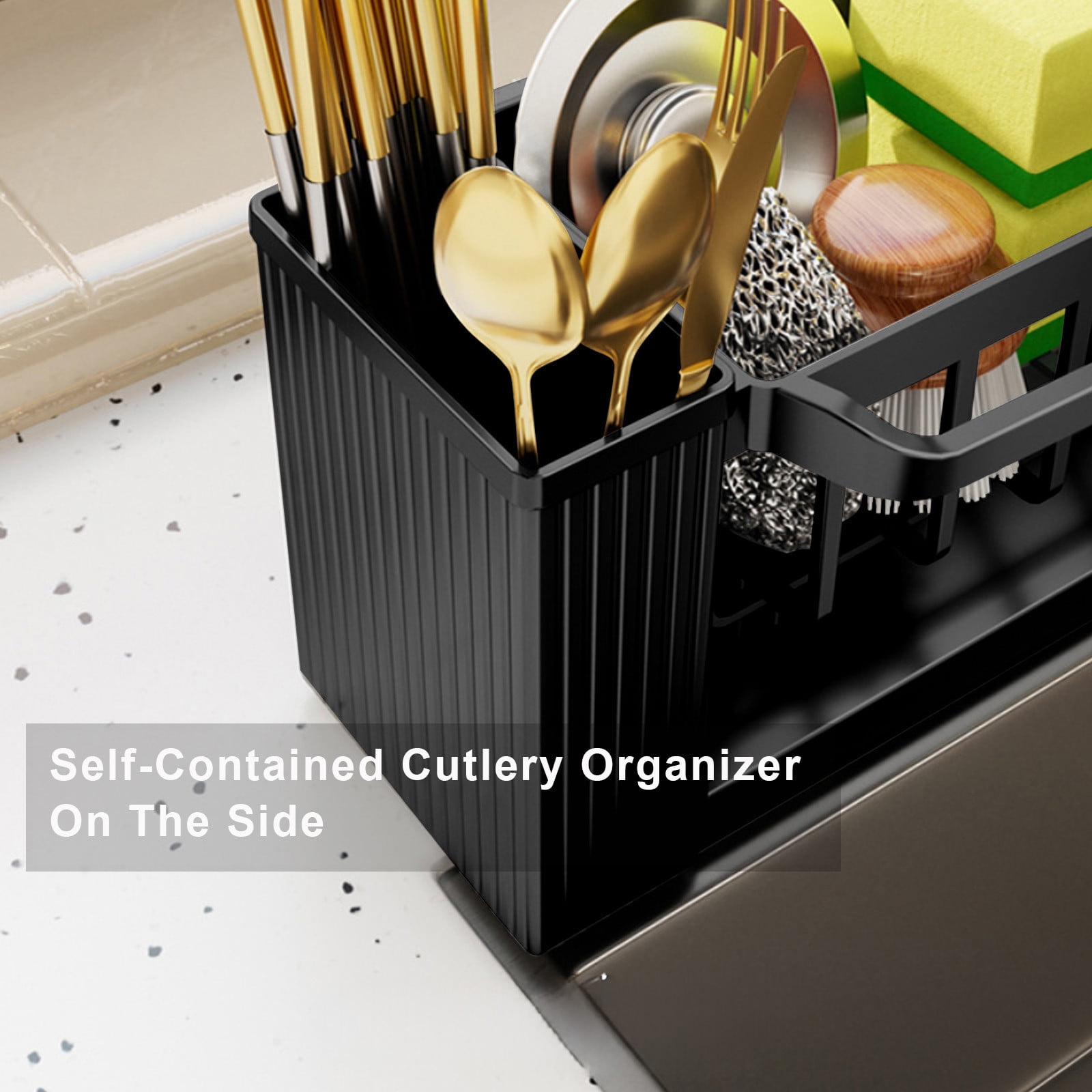 PALIFEUR Sponge Holder for Kitchen Sink, Kitchen Sink Organizer Rustproof 304 Stainless Steel Detachable Dishcloth Rack Sink Caddy, Kitchen Sponge Holder Bathroom Organizer Brush Holder Storage XC_#Black - Image 6