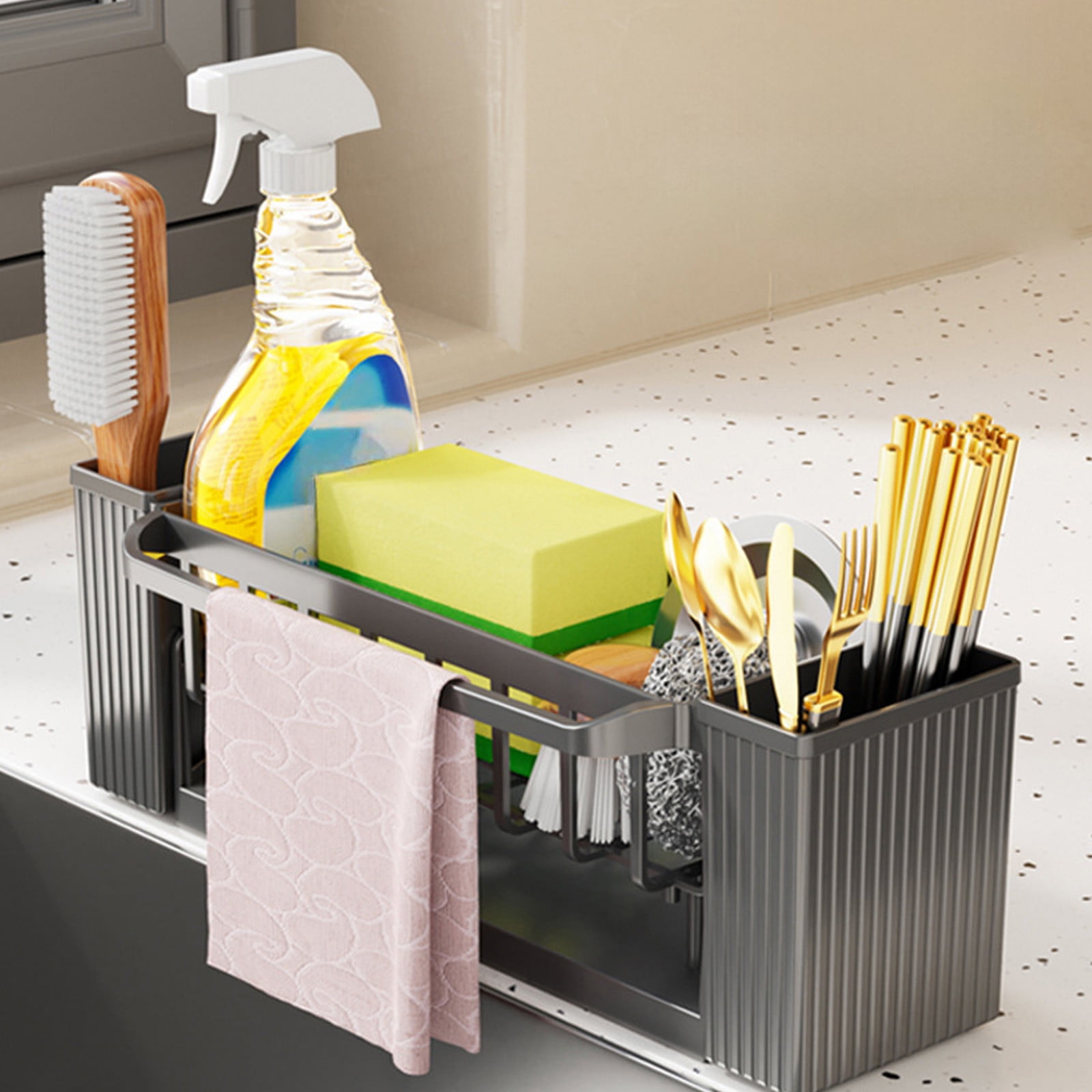 PALIFEUR Sponge Holder for Kitchen Sink, Kitchen Sink Organizer Rustproof 304 Stainless Steel Detachable Dishcloth Rack Sink Caddy, Kitchen Sponge Holder Bathroom Organizer Brush Holder Storage XC_#Gray - Image 5