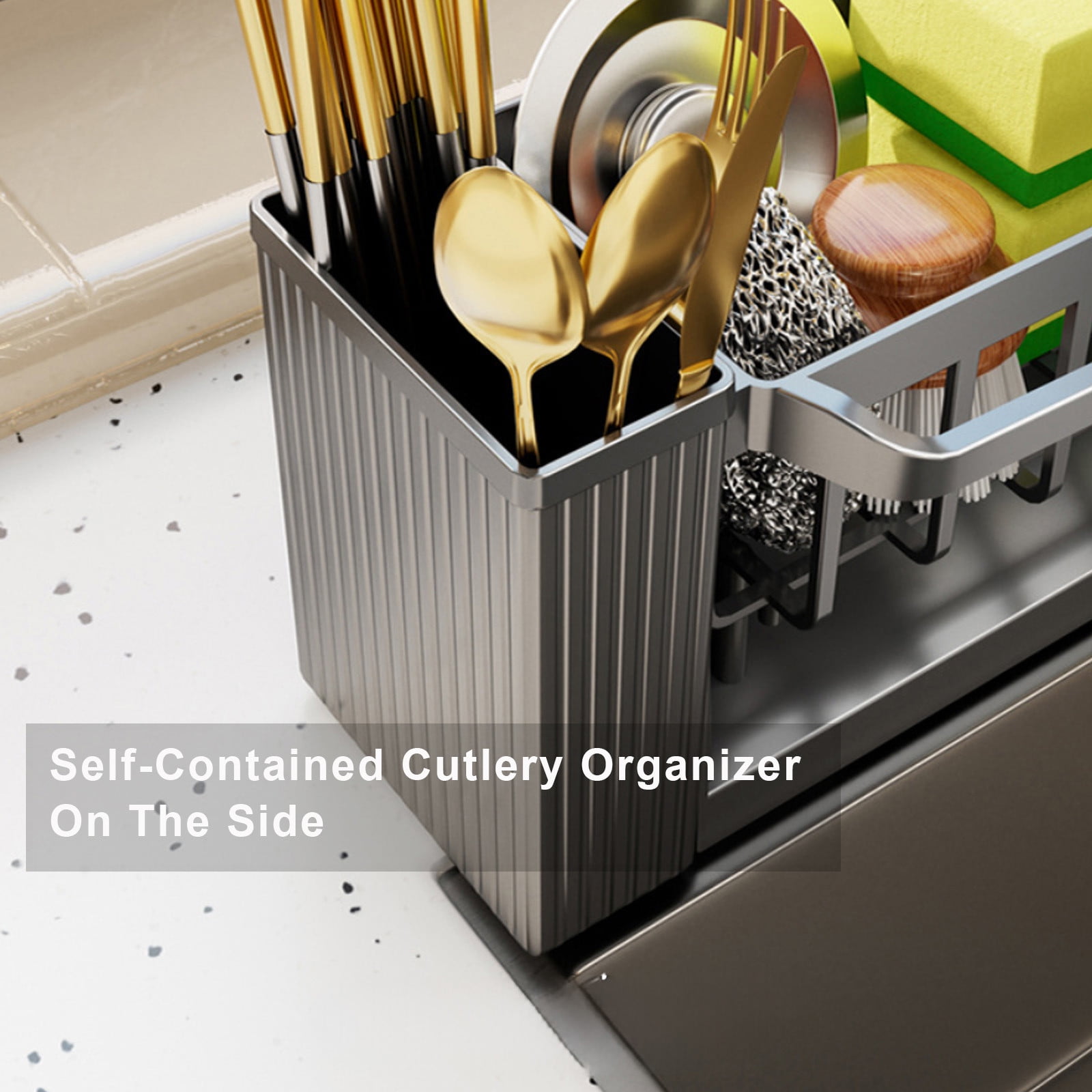 PALIFEUR Sponge Holder for Kitchen Sink, Kitchen Sink Organizer Rustproof 304 Stainless Steel Detachable Dishcloth Rack Sink Caddy, Kitchen Sponge Holder Bathroom Organizer Brush Holder Storage XC_#Gray - Image 6