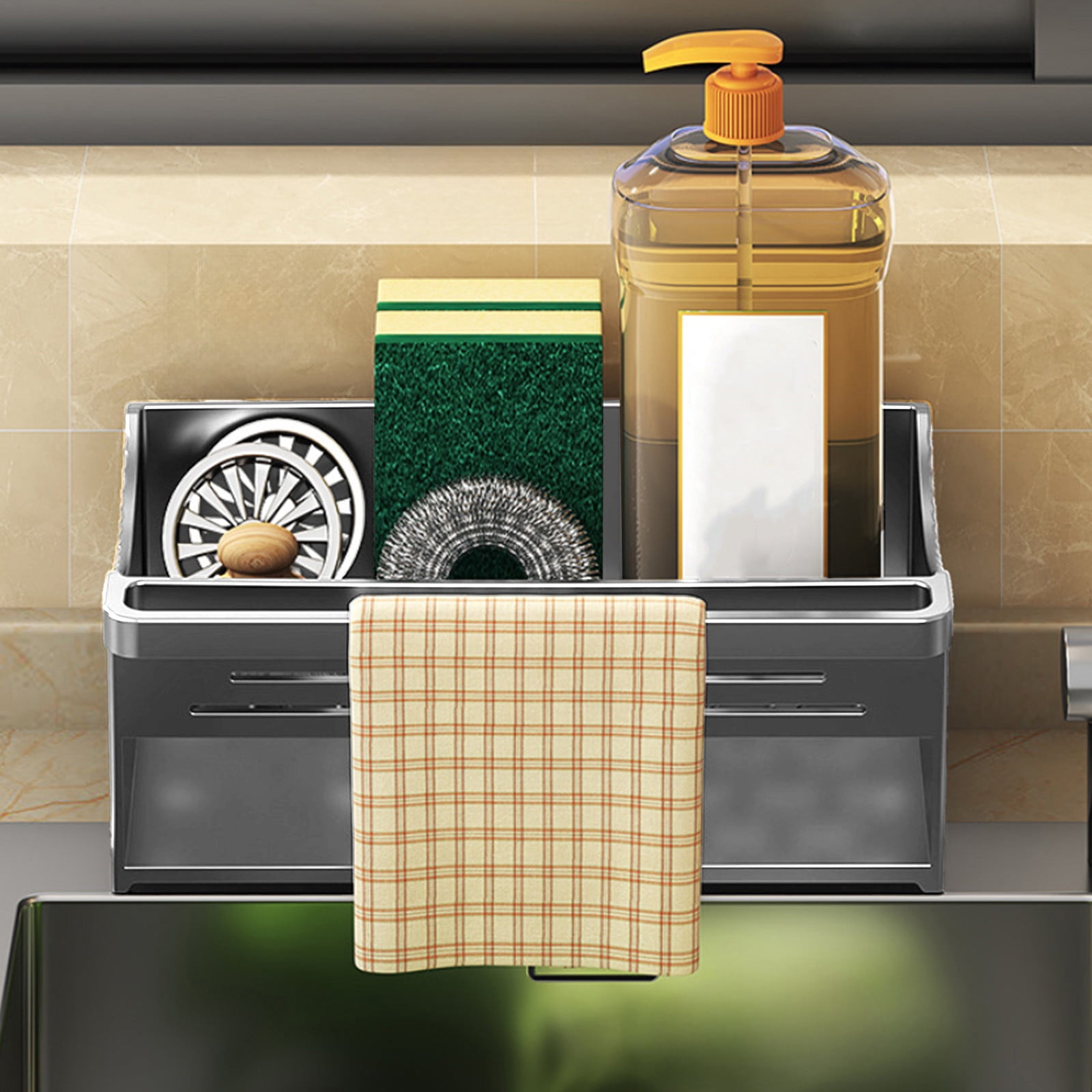 PALIFEUR Sponge Holder for Kitchen Sink, Kitchen Sink Organizer Rustproof 304 Stainless Steel Detachable Dishcloth Rack Sink Caddy, Kitchen Sponge Holder Bathroom Organizer Brush Holder Storage XD_#Gray - Image 7