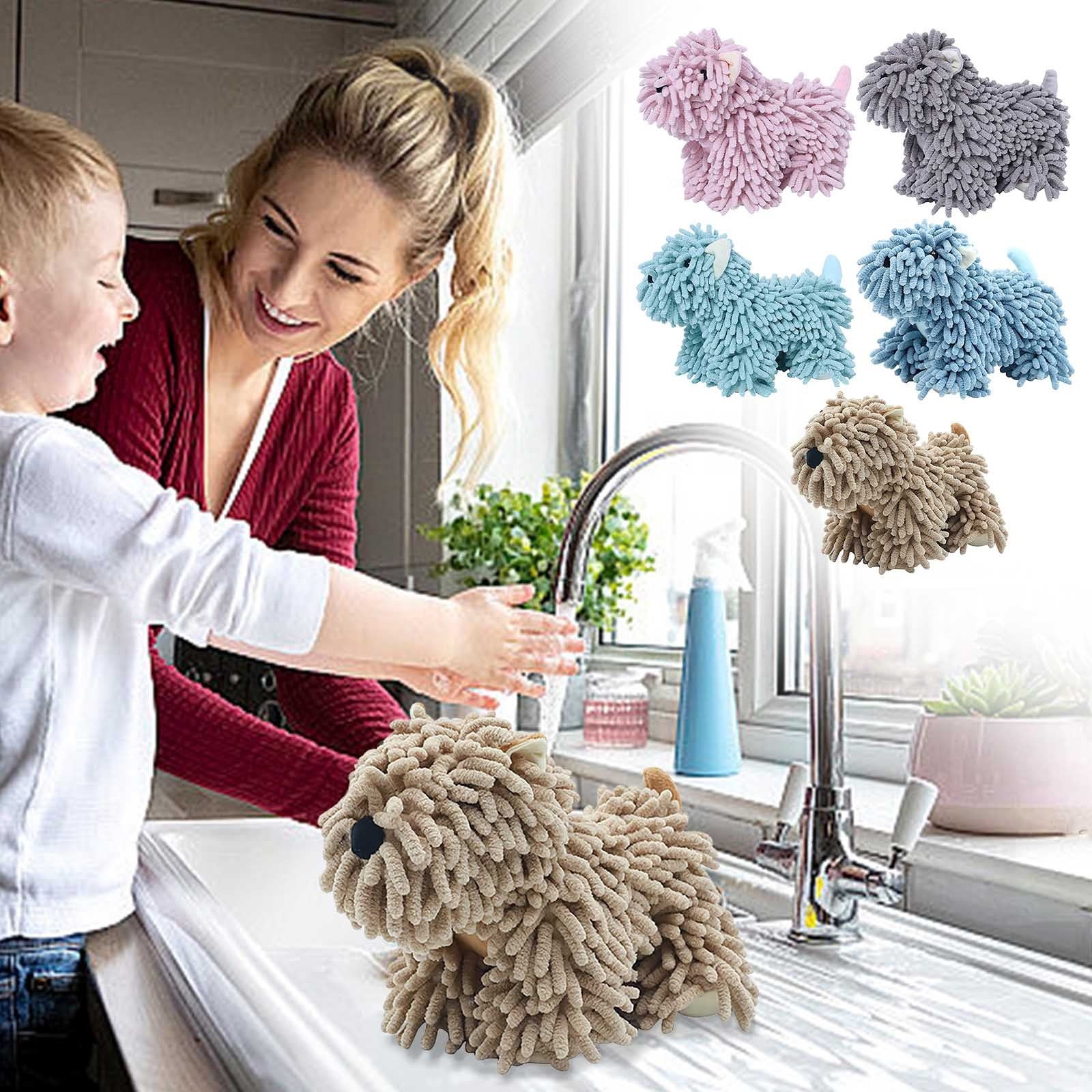 PALIFEUR Hangable Towels Cute Dog Hand Towels, Highly Absorbent Kitchen Towels Soft Thicker Hand Towels for Bathroom Funny Cartoon Gifts for Women Kitchen Bathroom Decor, Blue Coffee - Image 1