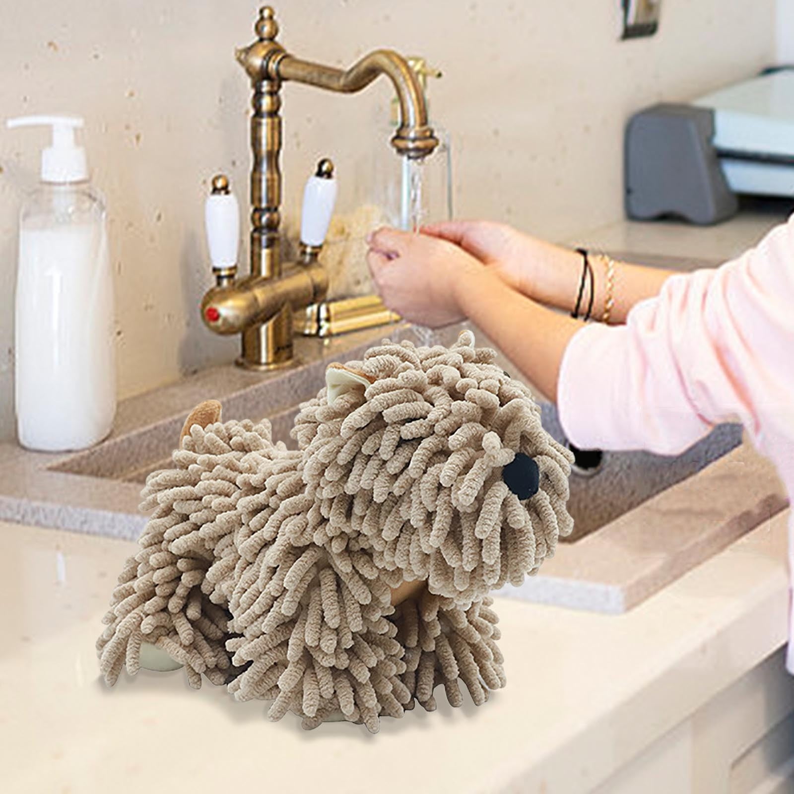 PALIFEUR Hangable Towels Cute Dog Hand Towels, Highly Absorbent Kitchen Towels Soft Thicker Hand Towels for Bathroom Funny Cartoon Gifts for Women Kitchen Bathroom Decor, Blue Coffee - Image 2