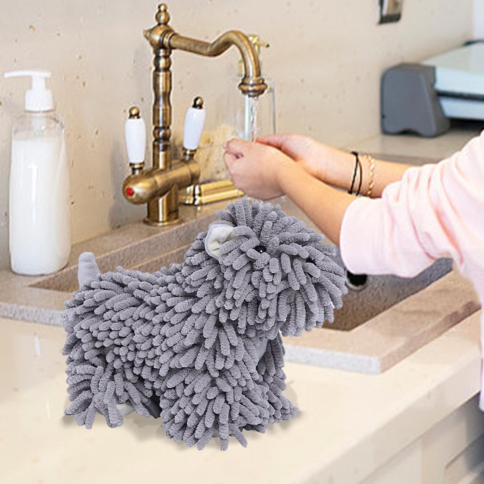 PALIFEUR Hangable Towels Cute Dog Hand Towels, Highly Absorbent Kitchen Towels Soft Thicker Hand Towels for Bathroom Funny Cartoon Gifts for Women Kitchen Bathroom Decor, Blue Gray - Image 2