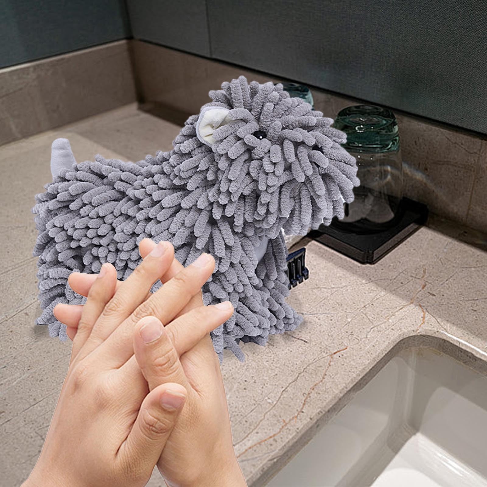 PALIFEUR Hangable Towels Cute Dog Hand Towels, Highly Absorbent Kitchen Towels Soft Thicker Hand Towels for Bathroom Funny Cartoon Gifts for Women Kitchen Bathroom Decor, Blue Gray - Image 5