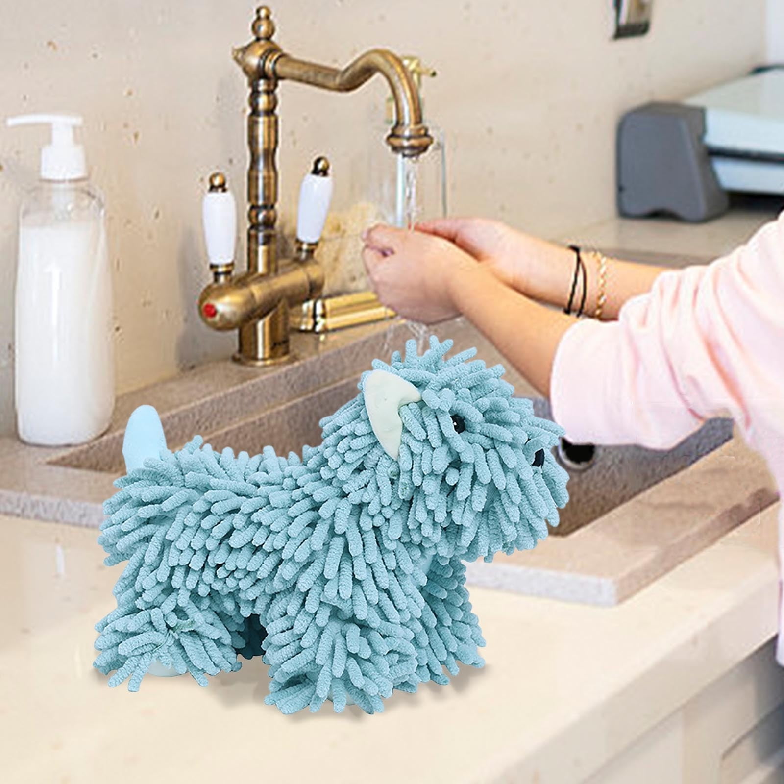PALIFEUR Hangable Towels Cute Dog Hand Towels, Highly Absorbent Kitchen Towels Soft Thicker Hand Towels for Bathroom Funny Cartoon Gifts for Women Kitchen Bathroom Decor, Blue Green - Image 2