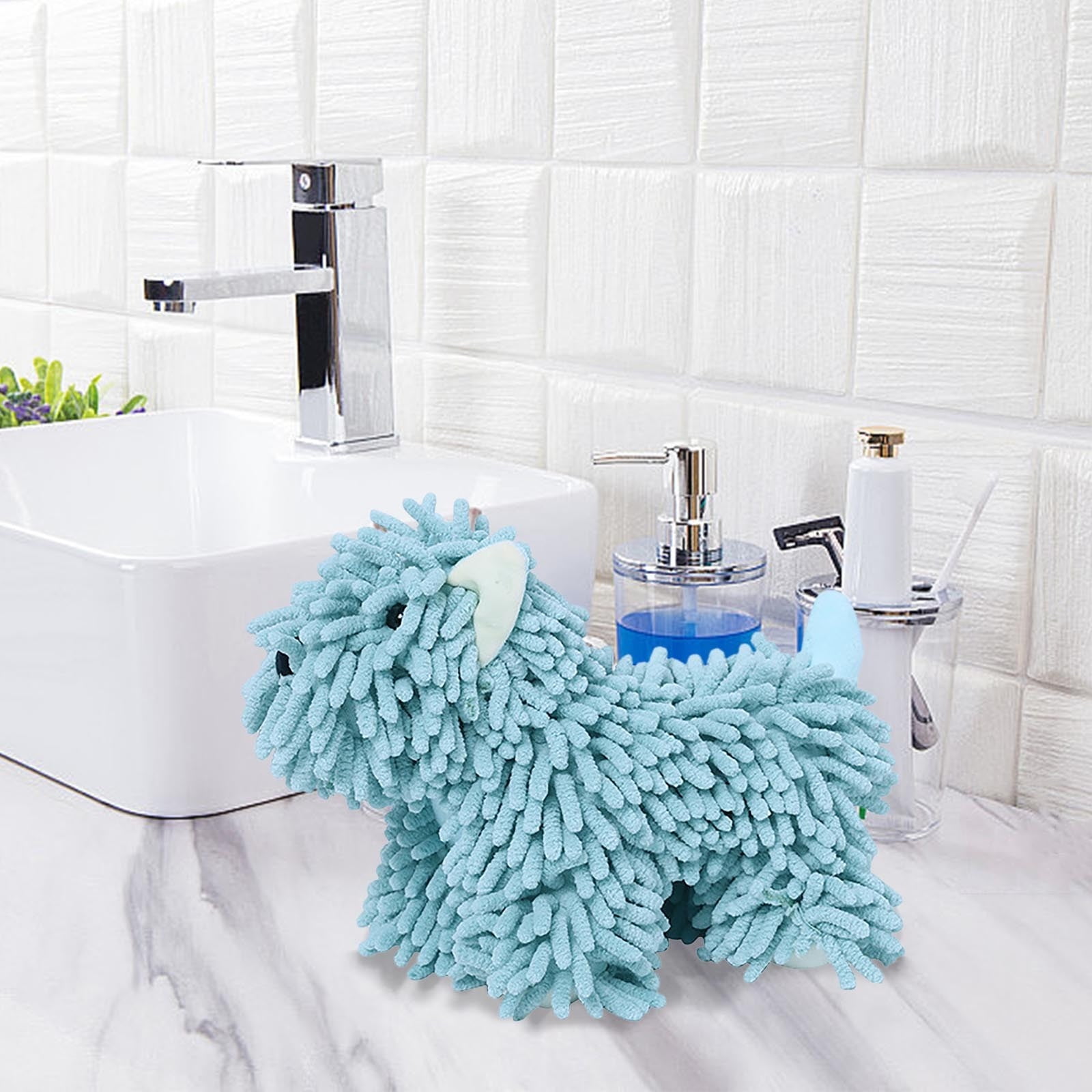 PALIFEUR Hangable Towels Cute Dog Hand Towels, Highly Absorbent Kitchen Towels Soft Thicker Hand Towels for Bathroom Funny Cartoon Gifts for Women Kitchen Bathroom Decor, Blue Green - Image 4