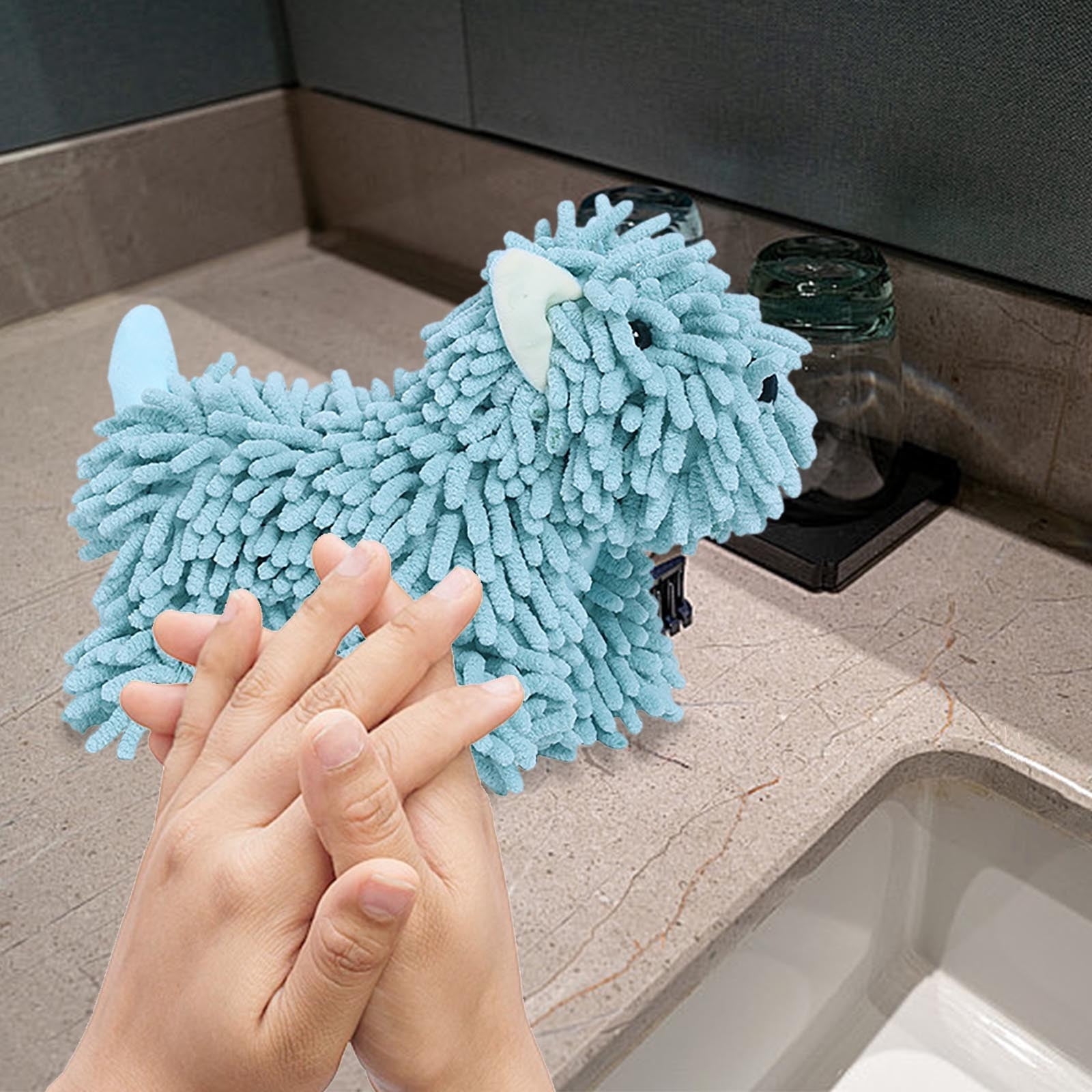 PALIFEUR Hangable Towels Cute Dog Hand Towels, Highly Absorbent Kitchen Towels Soft Thicker Hand Towels for Bathroom Funny Cartoon Gifts for Women Kitchen Bathroom Decor, Blue Green - Image 5