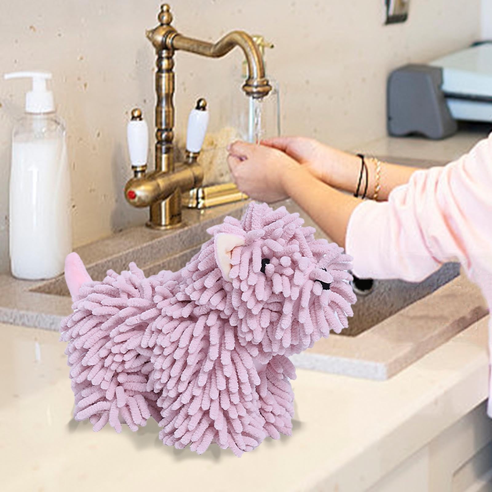 PALIFEUR Hangable Towels Cute Dog Hand Towels, Highly Absorbent Kitchen Towels Soft Thicker Hand Towels for Bathroom Funny Cartoon Gifts for Women Kitchen Bathroom Decor, Blue Pink - Image 2