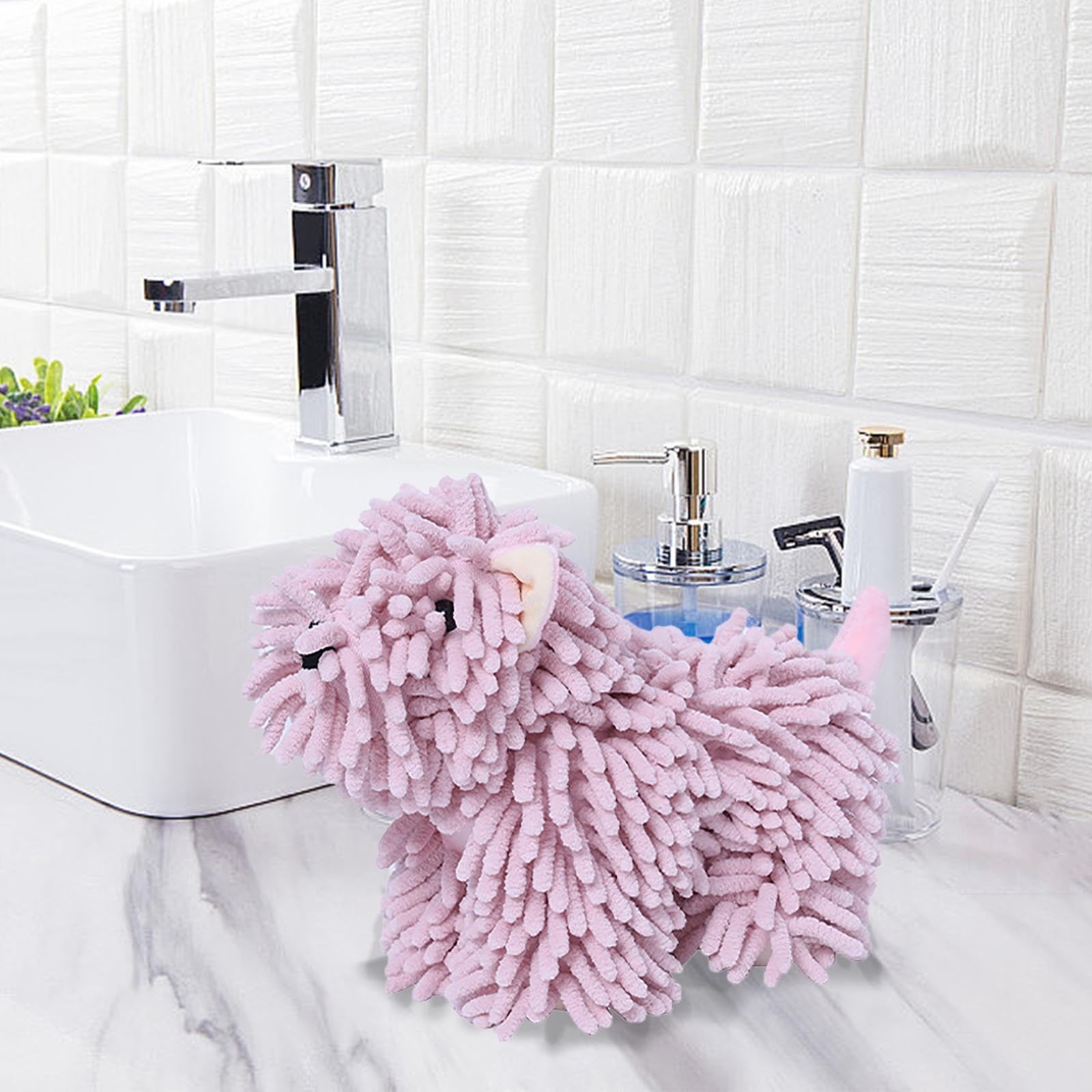 PALIFEUR Hangable Towels Cute Dog Hand Towels, Highly Absorbent Kitchen Towels Soft Thicker Hand Towels for Bathroom Funny Cartoon Gifts for Women Kitchen Bathroom Decor, Blue Pink - Image 4