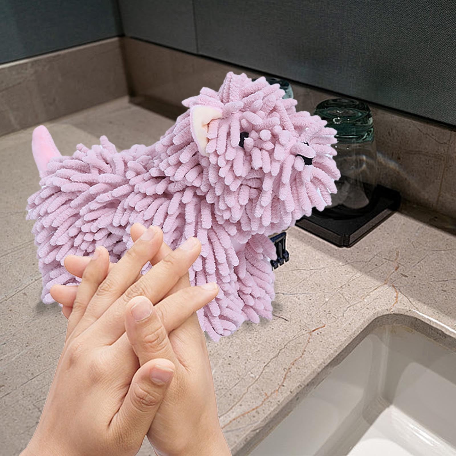 PALIFEUR Hangable Towels Cute Dog Hand Towels, Highly Absorbent Kitchen Towels Soft Thicker Hand Towels for Bathroom Funny Cartoon Gifts for Women Kitchen Bathroom Decor, Blue Pink - Image 5