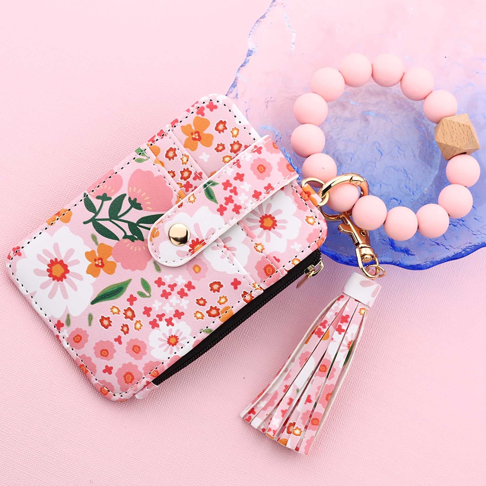 PALIFEUR Wallet Women, Wallet Keychain Wristlet for Women, Slim Credit Card Holder Wallet, Fashion Tassel Keychain Bangle Key Ring Purse for Women ( 18 Kinds of Prints Wallets) A - Image 6