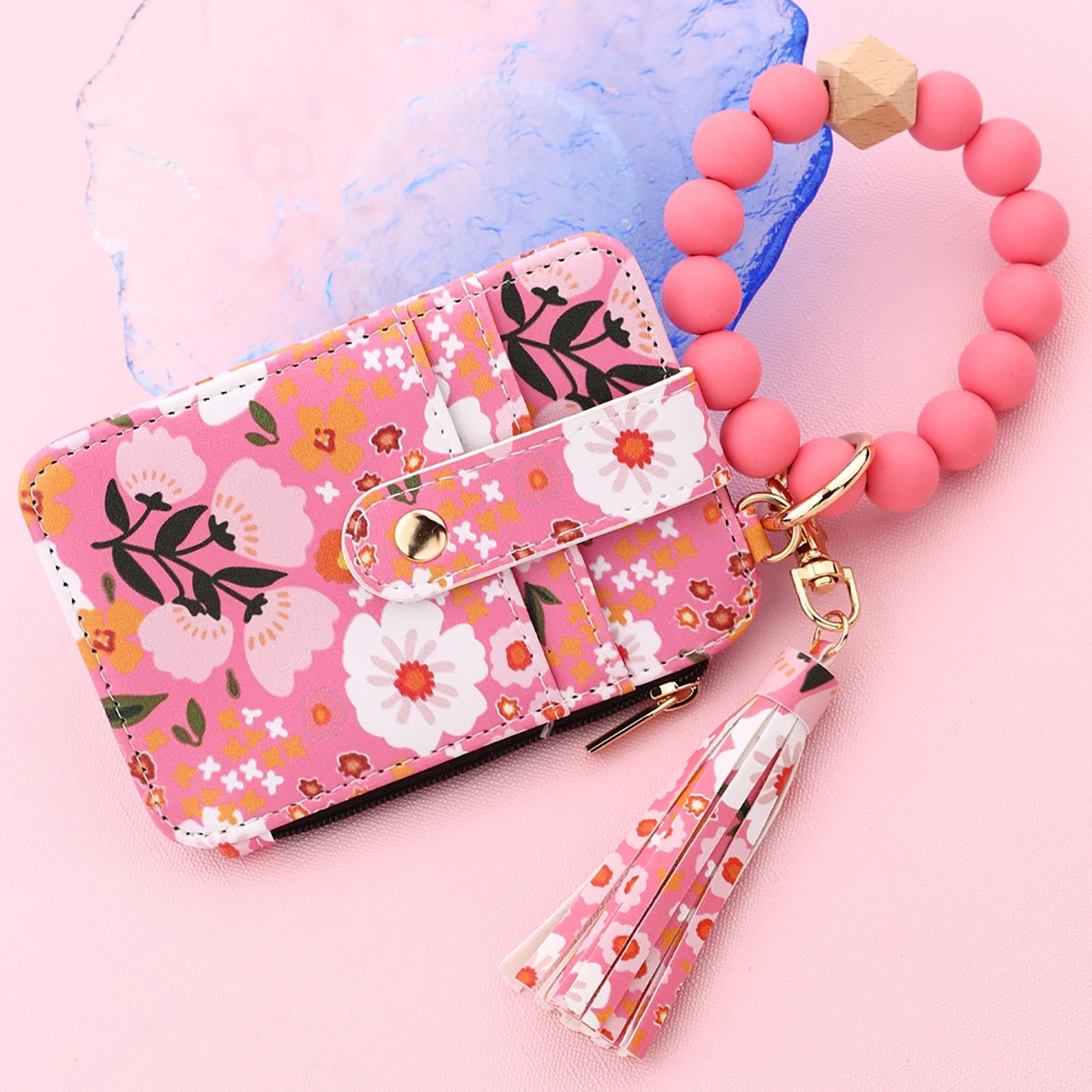 PALIFEUR Wallet Women, Wallet Keychain Wristlet for Women, Slim Credit Card Holder Wallet, Fashion Tassel Keychain Bangle Key Ring Purse for Women ( 18 Kinds of Prints Wallets) C - Image 6