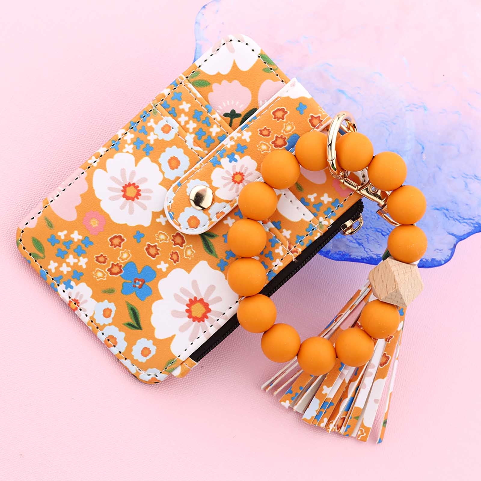 PALIFEUR Wallet Women, Wallet Keychain Wristlet for Women, Slim Credit Card Holder Wallet, Fashion Tassel Keychain Bangle Key Ring Purse for Women ( 18 Kinds of Prints Wallets) D - Image 6