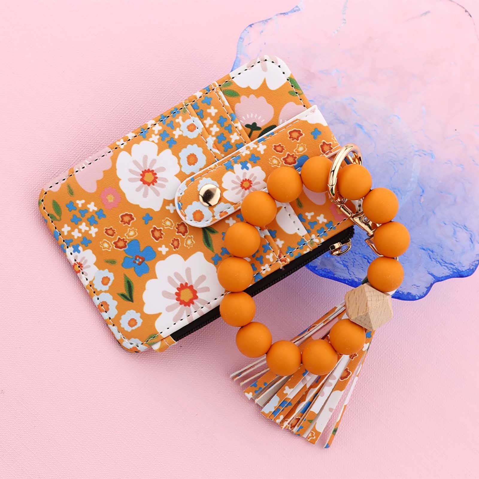 PALIFEUR Wallet Women, Wallet Keychain Wristlet for Women, Slim Credit Card Holder Wallet, Fashion Tassel Keychain Bangle Key Ring Purse for Women ( 18 Kinds of Prints Wallets) D - Image 7