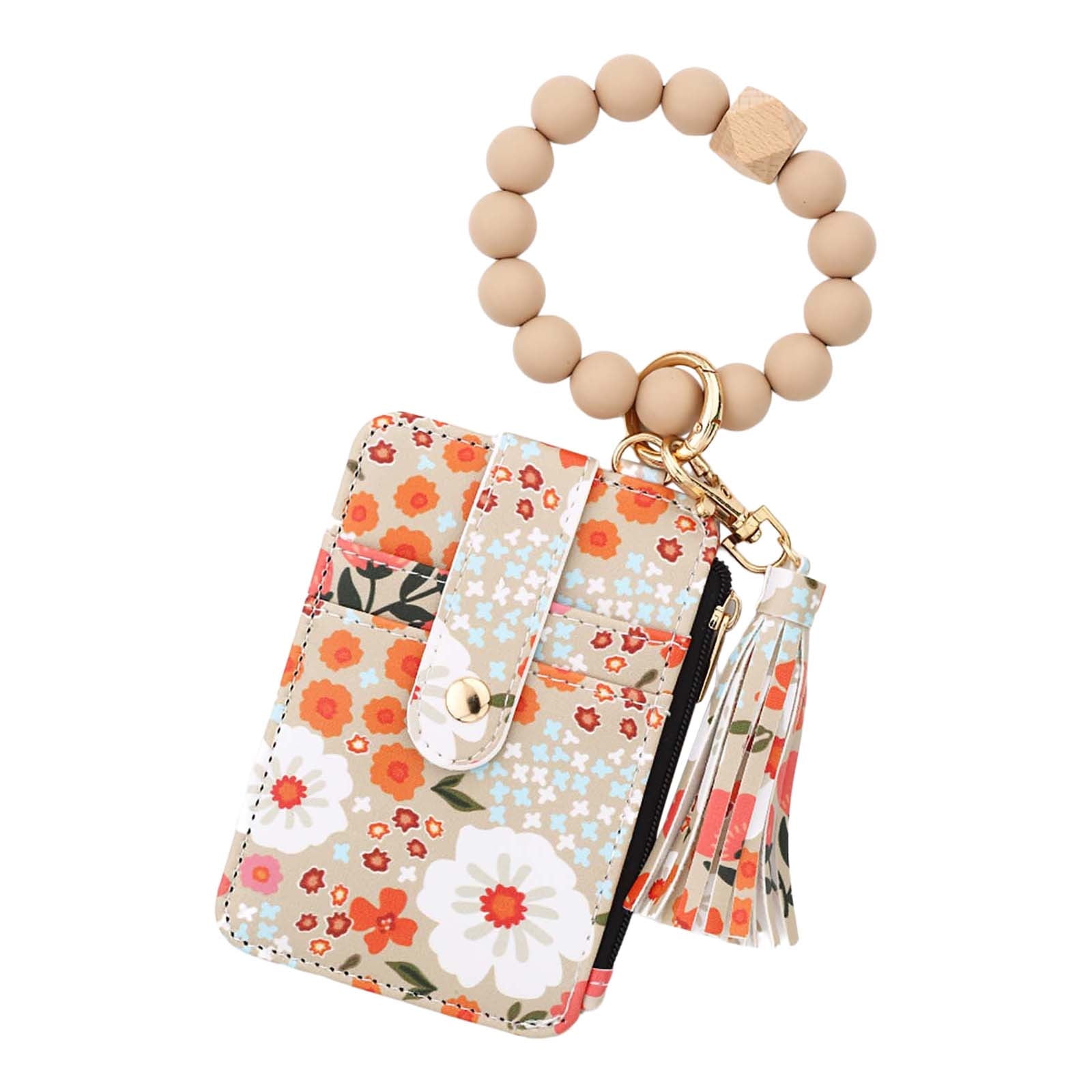 PALIFEUR Wallet Women, Wallet Keychain Wristlet for Women, Slim Credit Card Holder Wallet, Fashion Tassel Keychain Bangle Key Ring Purse for Women ( 18 Kinds of Prints Wallets) E - Image 2