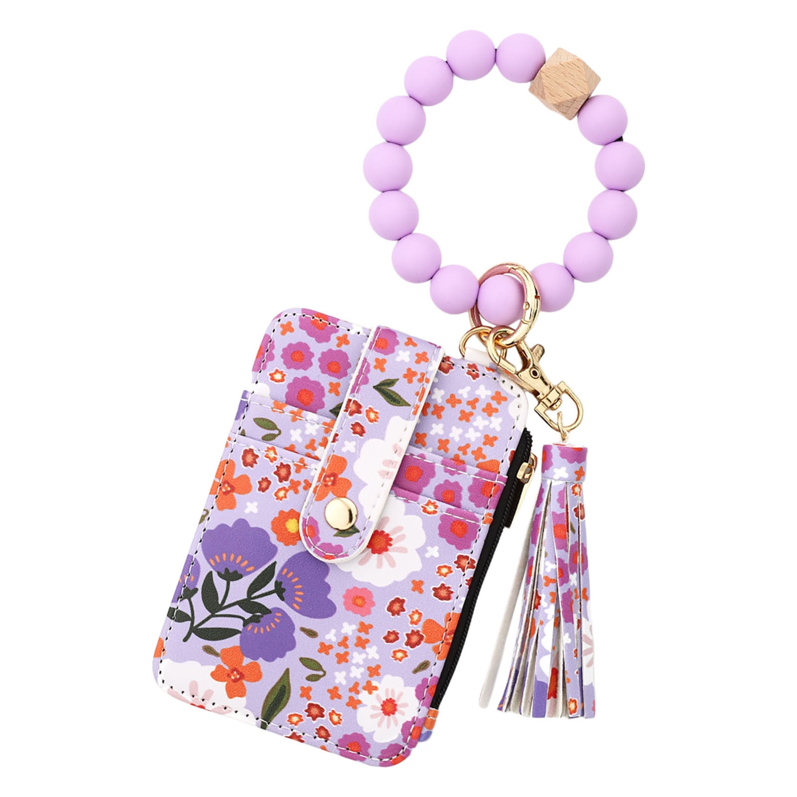 PALIFEUR Wallet Women, Wallet Keychain Wristlet for Women, Slim Credit Card Holder Wallet, Fashion Tassel Keychain Bangle Key Ring Purse for Women ( 18 Kinds of Prints Wallets) F - Image 2