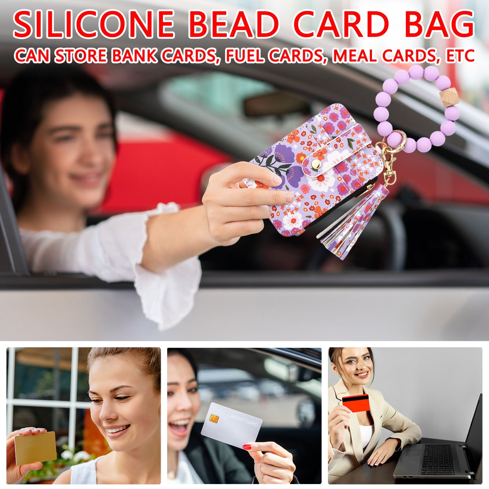 PALIFEUR Wallet Women, Wallet Keychain Wristlet for Women, Slim Credit Card Holder Wallet, Fashion Tassel Keychain Bangle Key Ring Purse for Women ( 18 Kinds of Prints Wallets) F - Image 6