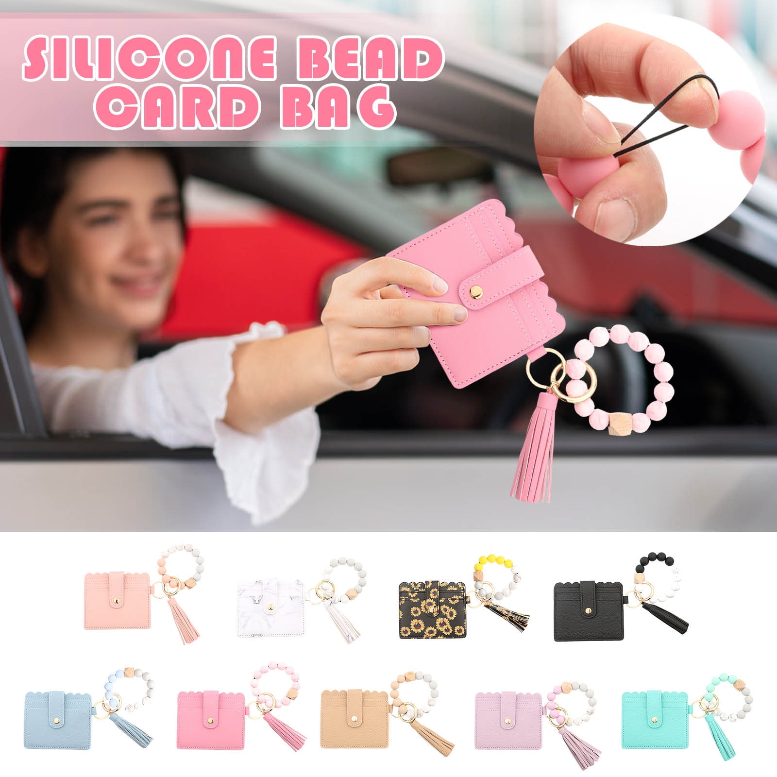 PALIFEUR Wallet Women, Wallet Keychain Wristlet for Women, Slim Credit Card Holder Wallet, Fashion Tassel Keychain Bangle Key Ring Purse for Women ( 18 Kinds of Prints Wallets) K - Image 1