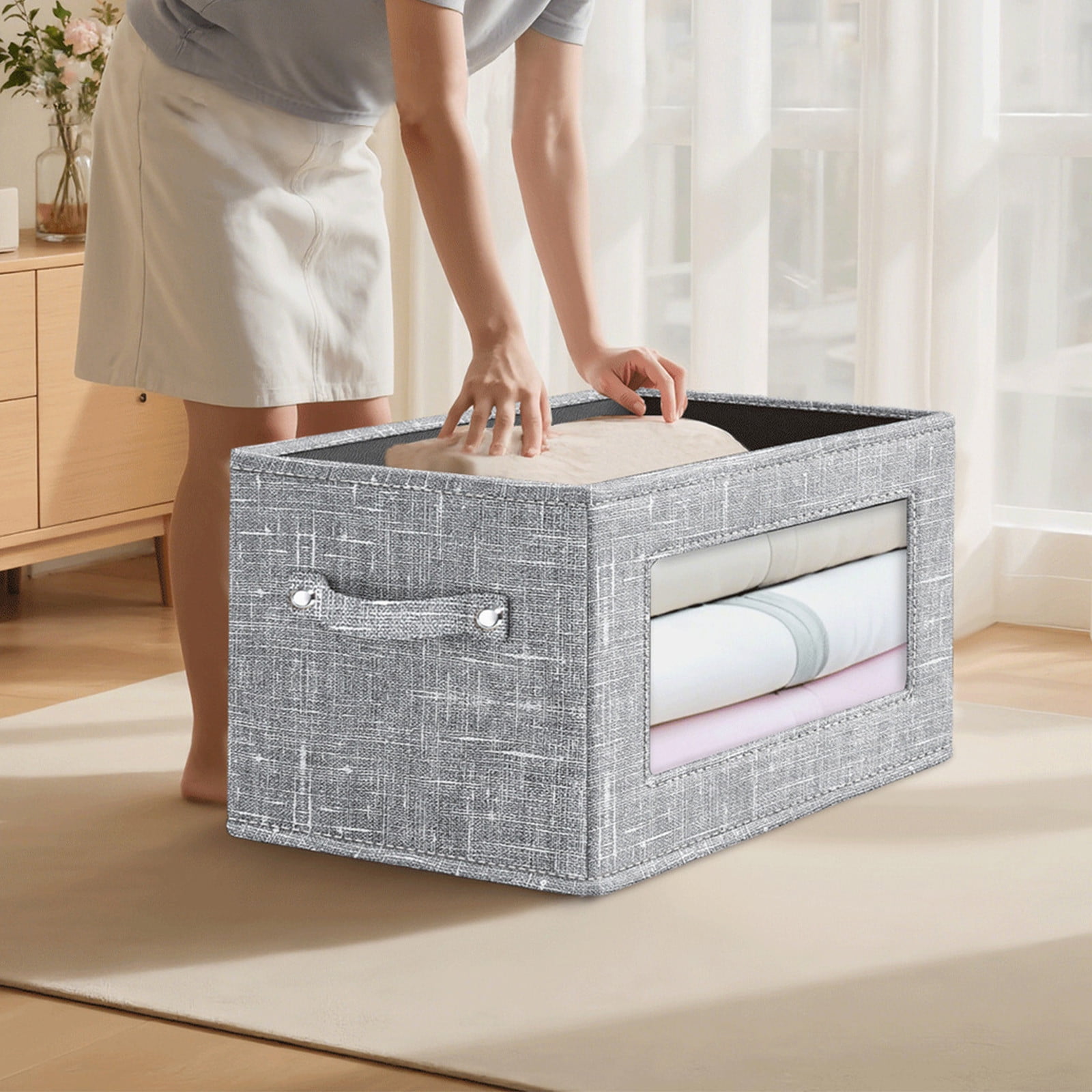 Wzzjkit Clothes Storage Bins, Foldable Storage Bin for Clothes, Clothing Storage Bins with Lid, Linen Storage Box with Clear Window＆ Zippers＆ Sturdy Handles S - Image 5