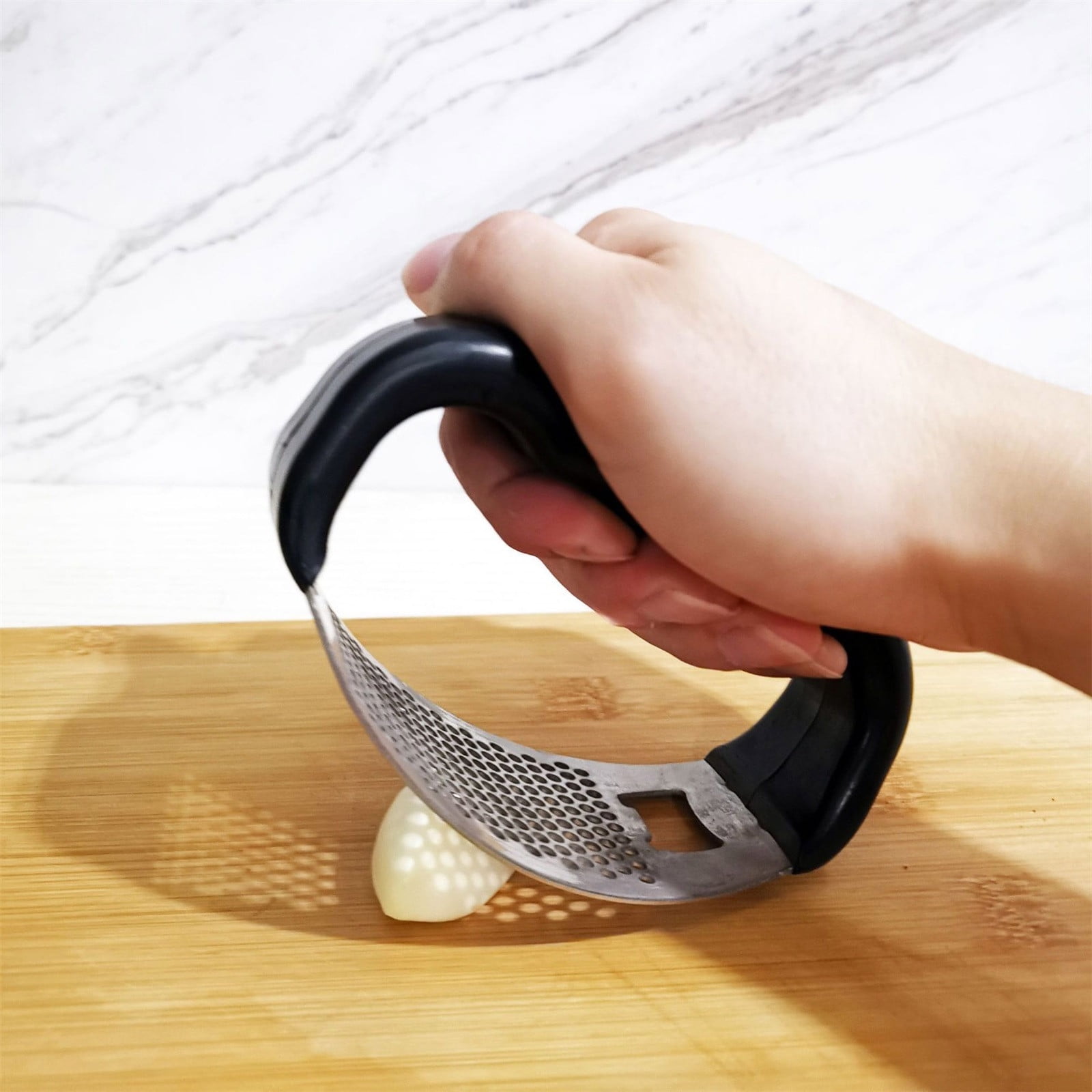 Stainless Steel Garlic Press Rocker, Garlic Mincer With Studs, Heavy Duty Garlic Chopper, Effective Garlic Peeler, Easy to Clean Kitchen Gadget for Minced Garlic, Dishwasher Safe 【1000+ bought since yesterday】A - Image 1