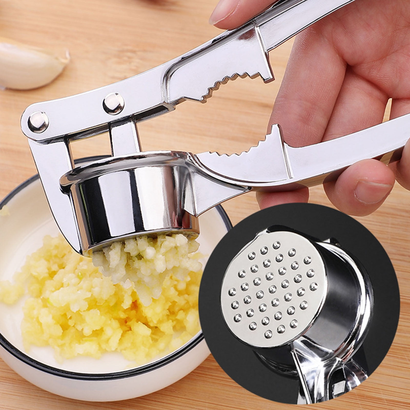Stainless Steel Garlic Press Rocker, Garlic Mincer With Studs, Heavy Duty Garlic Chopper, Effective Garlic Peeler, Easy to Clean Kitchen Gadget for Minced Garlic, Dishwasher Safe 【500+ bought since yesterday】B - Image 1