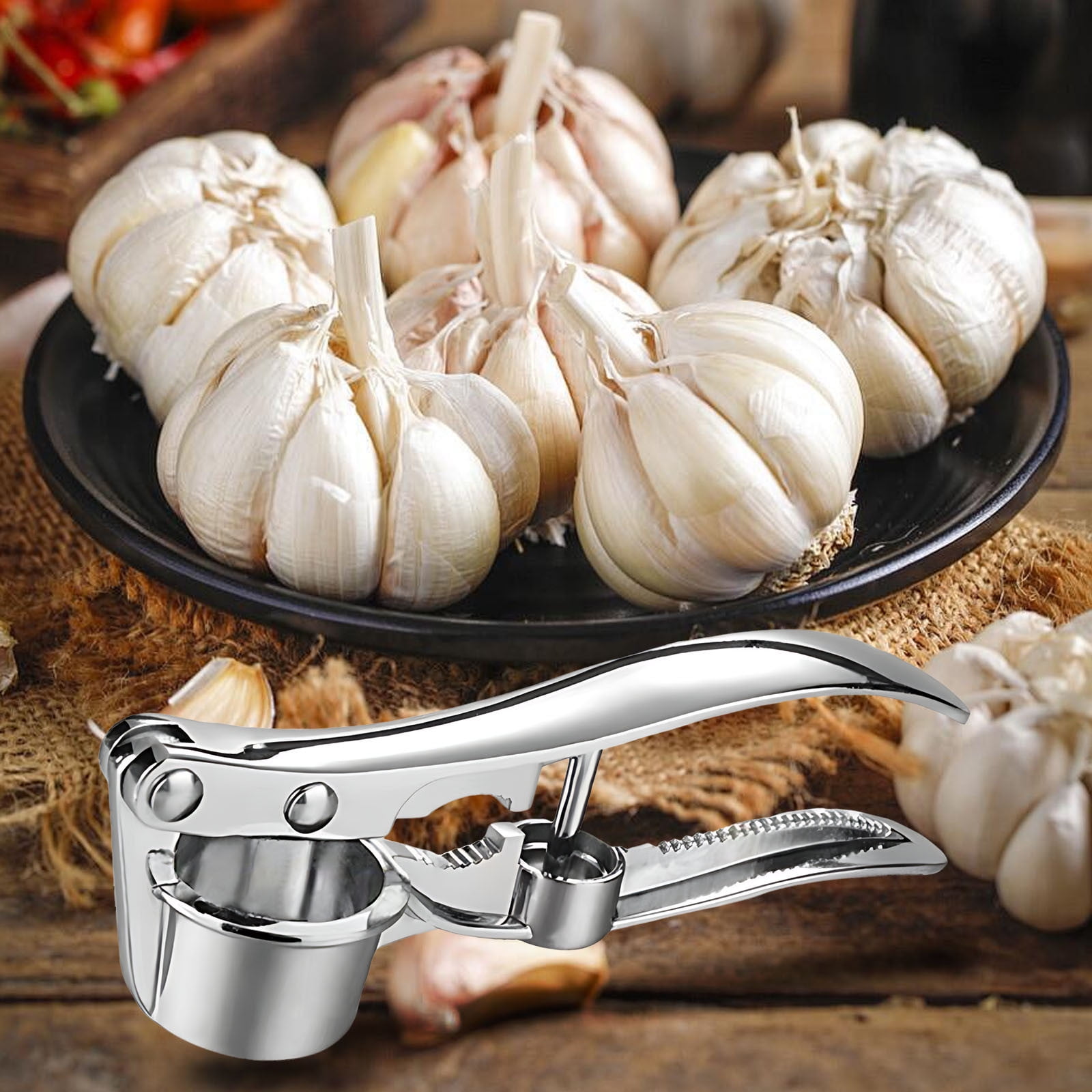 Stainless Steel Garlic Press Rocker, Garlic Mincer With Studs, Heavy Duty Garlic Chopper, Effective Garlic Peeler, Easy to Clean Kitchen Gadget for Minced Garlic, Dishwasher Safe 【500+ bought since yesterday】B - Image 5