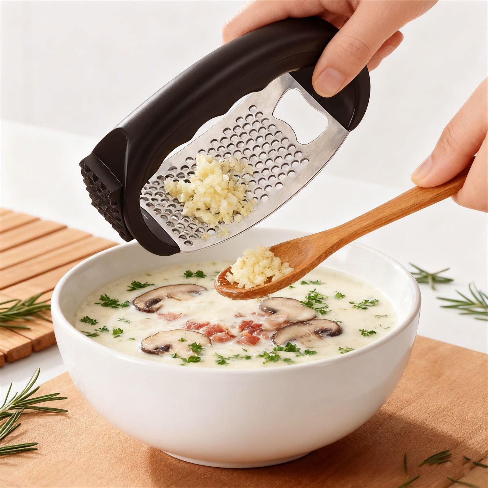 Stainless Steel Garlic Press Rocker, Garlic Mincer With Studs, Heavy Duty Garlic Chopper, Effective Garlic Peeler, Easy to Clean Kitchen Gadget for Minced Garlic, Dishwasher Safe 【Best Seller】D - Image 3