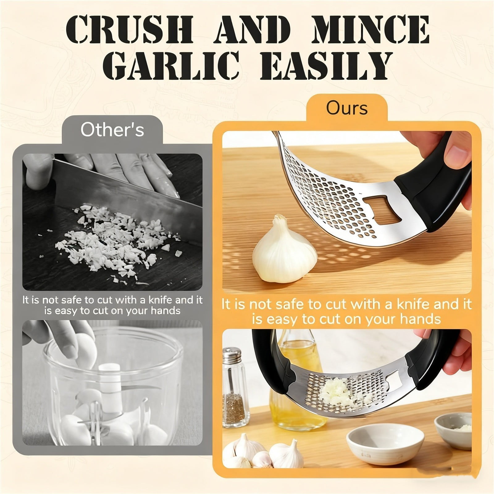Stainless Steel Garlic Press Rocker, Garlic Mincer With Studs, Heavy Duty Garlic Chopper, Effective Garlic Peeler, Easy to Clean Kitchen Gadget for Minced Garlic, Dishwasher Safe 【Best Seller】D - Image 6