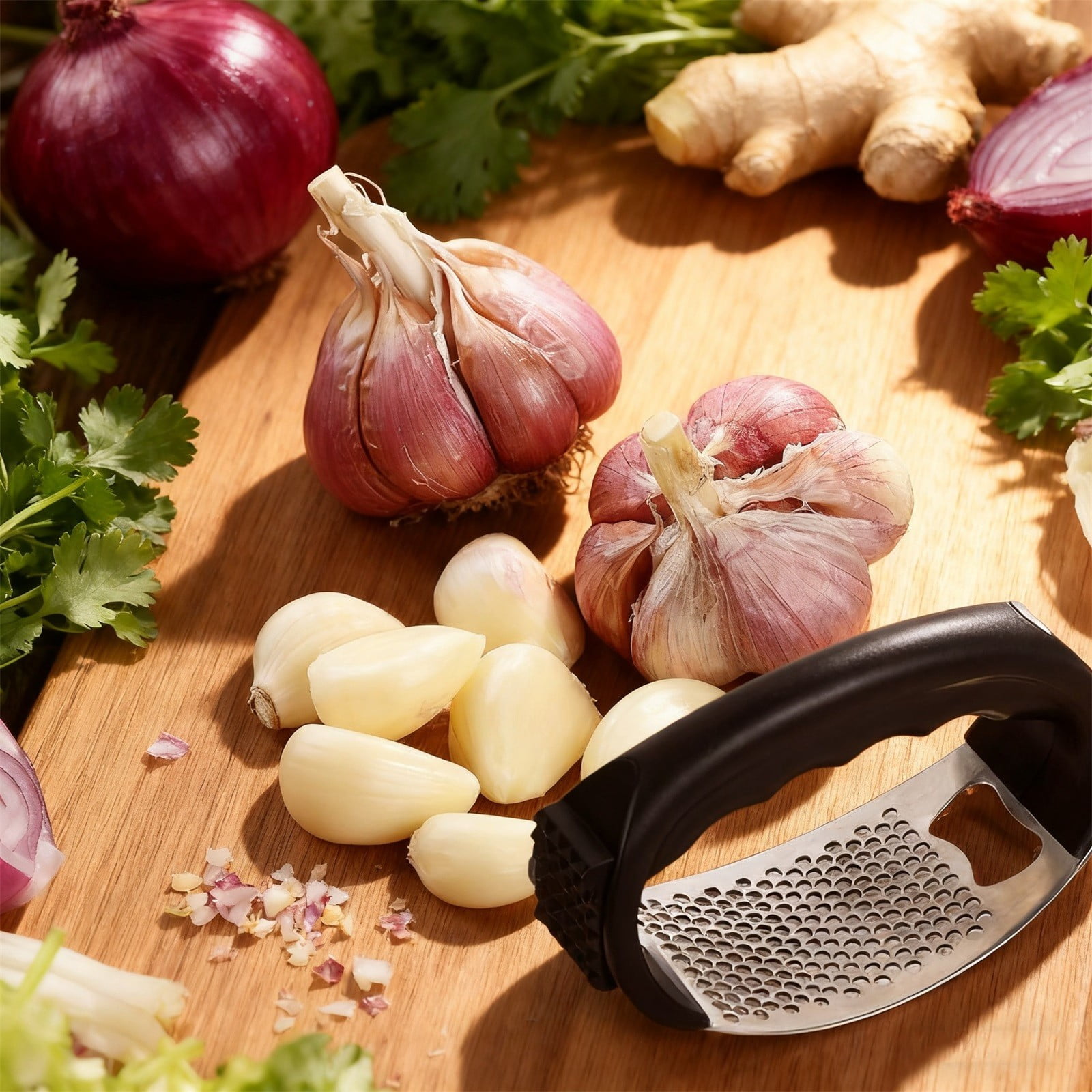 Stainless Steel Garlic Press Rocker, Garlic Mincer With Studs, Heavy Duty Garlic Chopper, Effective Garlic Peeler, Easy to Clean Kitchen Gadget for Minced Garlic, Dishwasher Safe 【Best Seller】D - Image 7