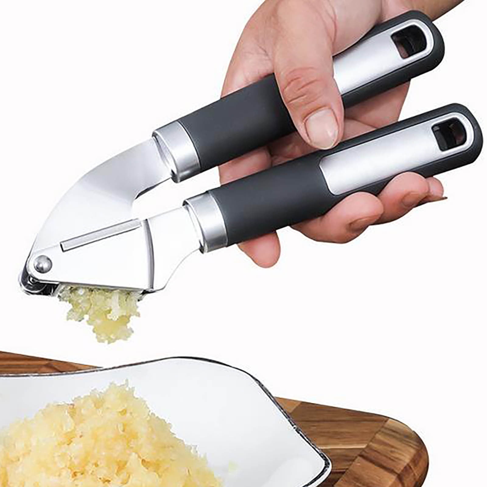 Stainless Steel Garlic Press Rocker, Garlic Mincer With Studs, Heavy Duty Garlic Chopper, Effective Garlic Peeler, Easy to Clean Kitchen Gadget for Minced Garlic, Dishwasher Safe 【Best Seller】E - Image 8
