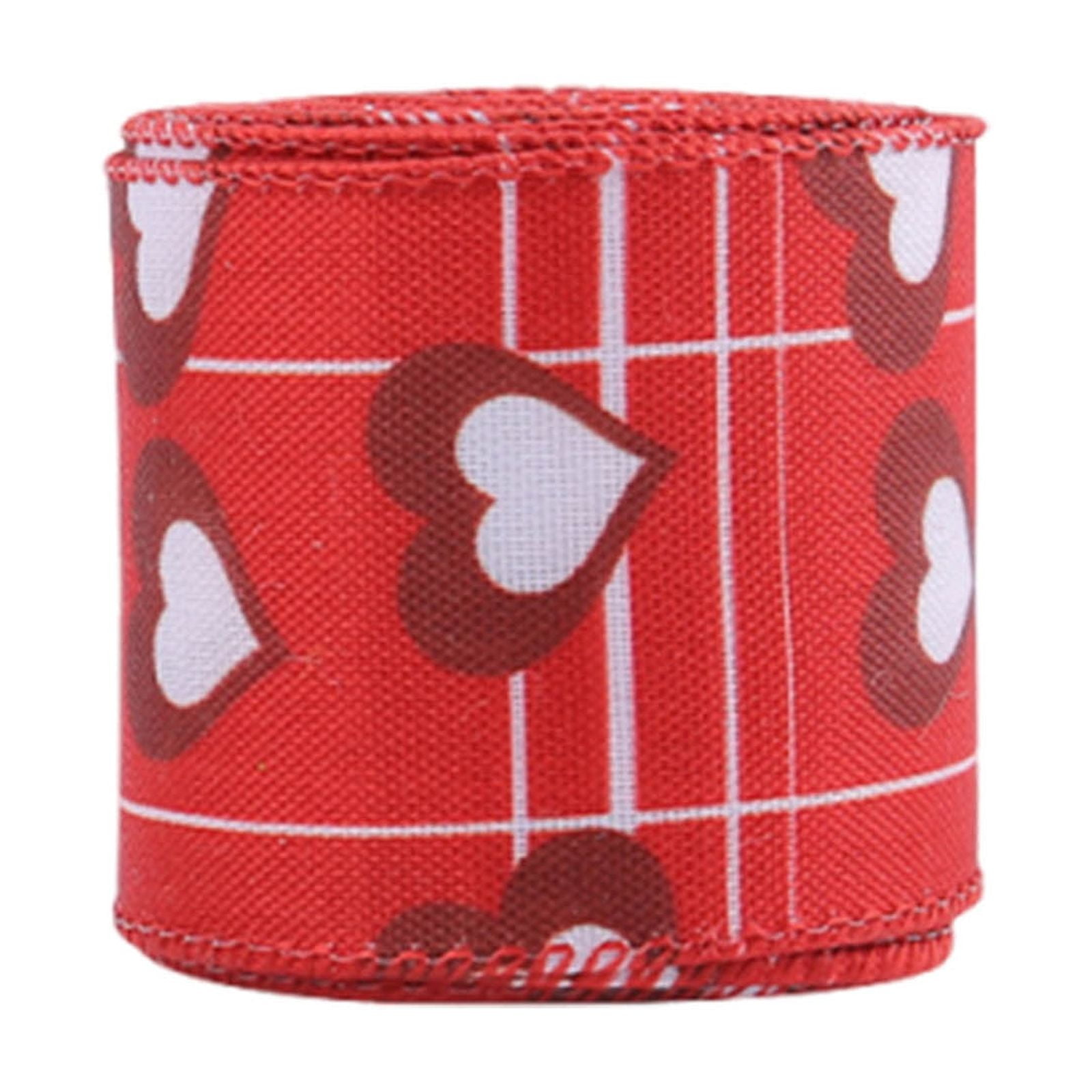 Wzzjkit Valentine Wired Ribbon Heart Love Themed Fabric Ribbons for Gifts Wrapping Crafts Wreath Bow Decorations C - Image 2