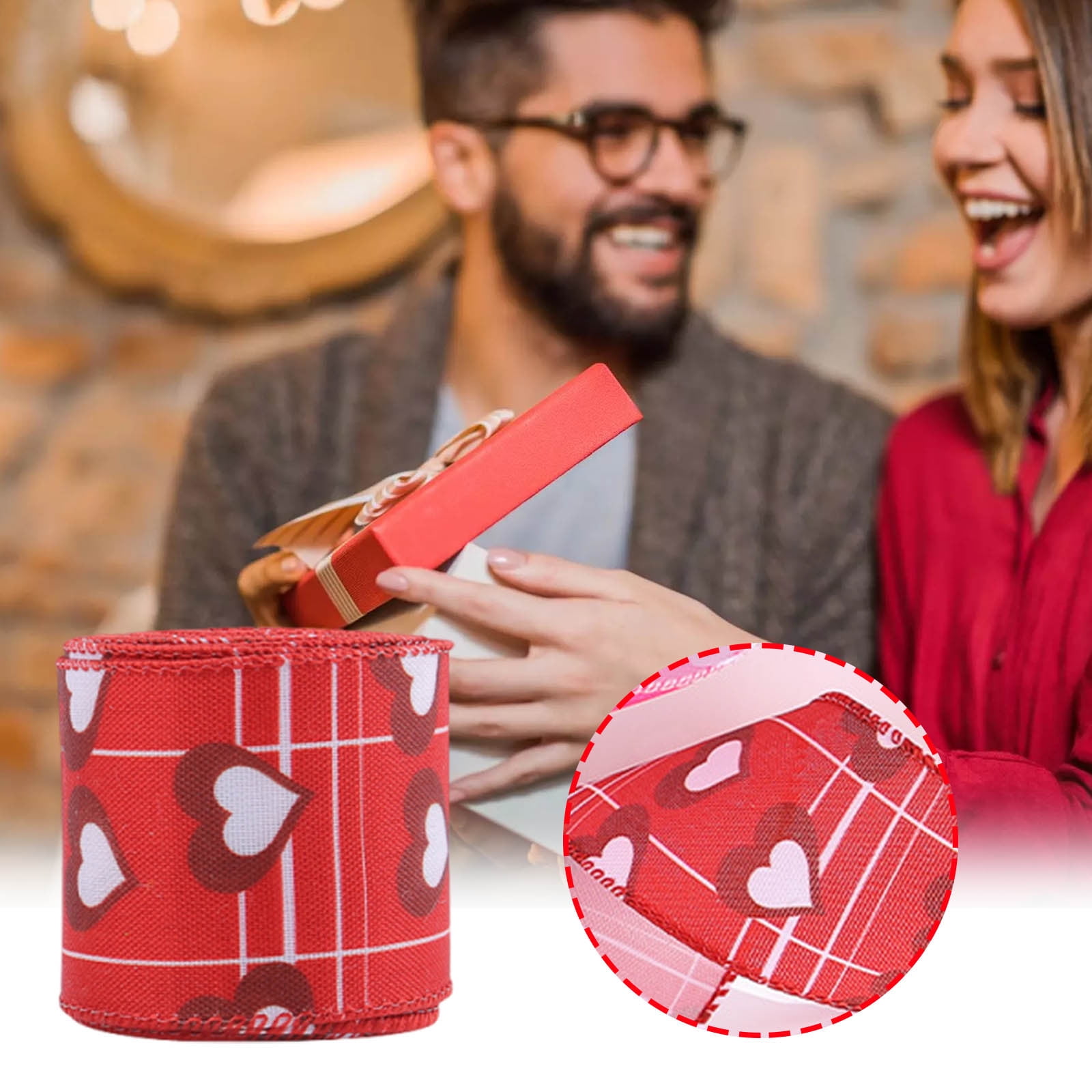 Wzzjkit Valentine Wired Ribbon Heart Love Themed Fabric Ribbons for Gifts Wrapping Crafts Wreath Bow Decorations C - Image 5